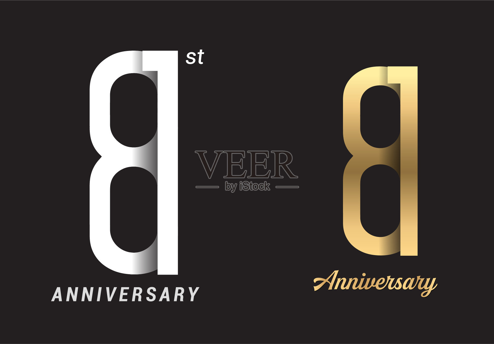 81周年庆典标志设计。周年纪念标志剪纸字母和典雅的金色孤立在黑色的背景,矢量设计的庆祝,邀请卡,贺卡插画图片素材