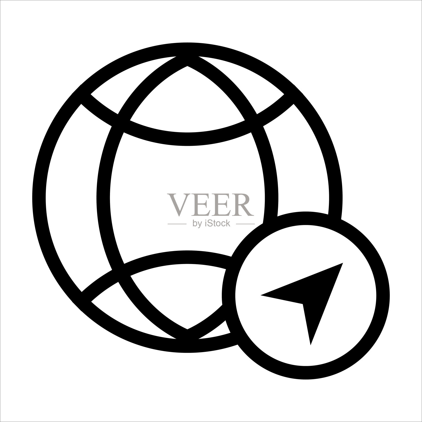 全球图标矢量。带有导航箭头图标的地球仪。轮廓样式图标矢量概念插画图片素材