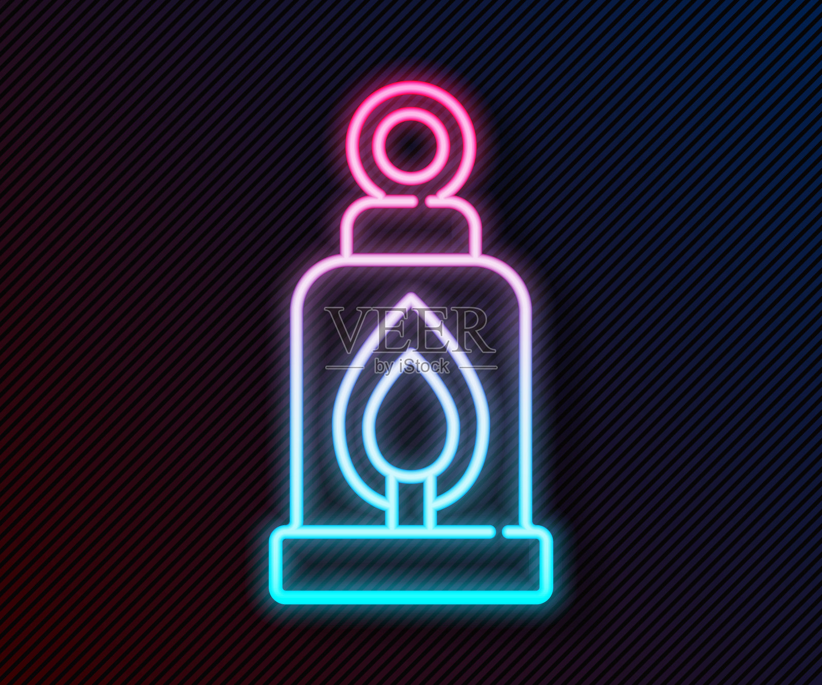 发光的霓虹灯线露营灯笼图标孤立在黑色背景。快乐的万圣节派对。向量插画图片素材