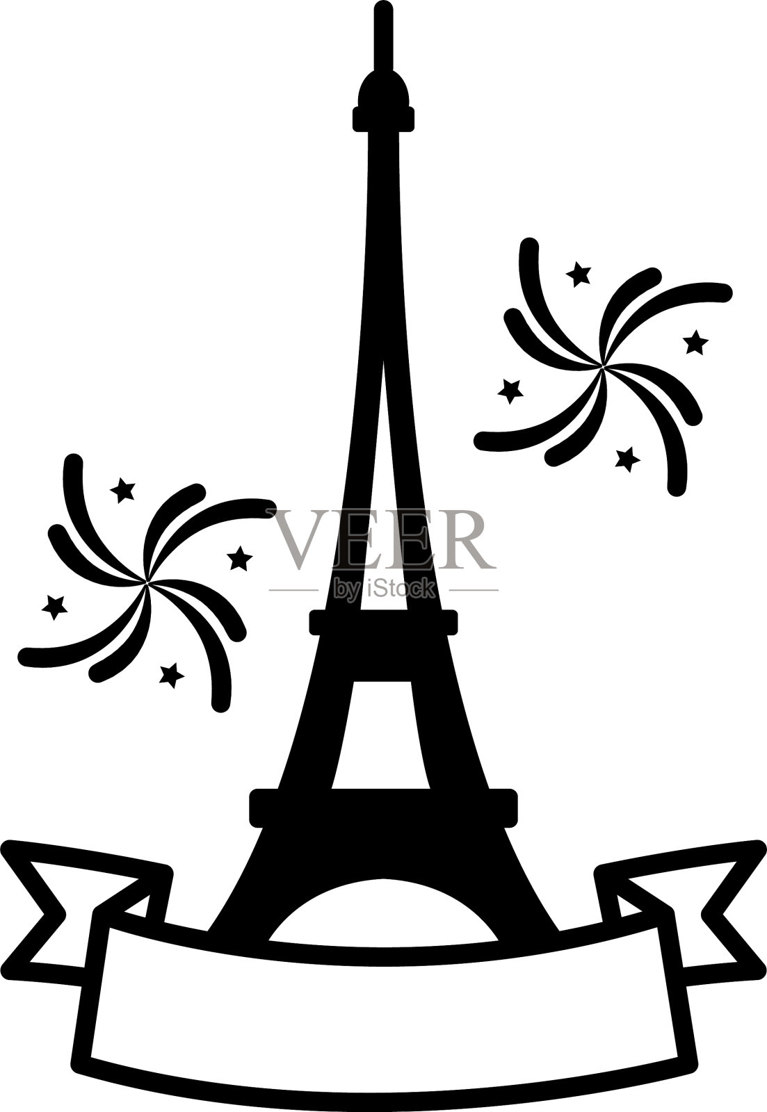 巴士底日概念埃菲尔铁塔与装饰设计元素图片