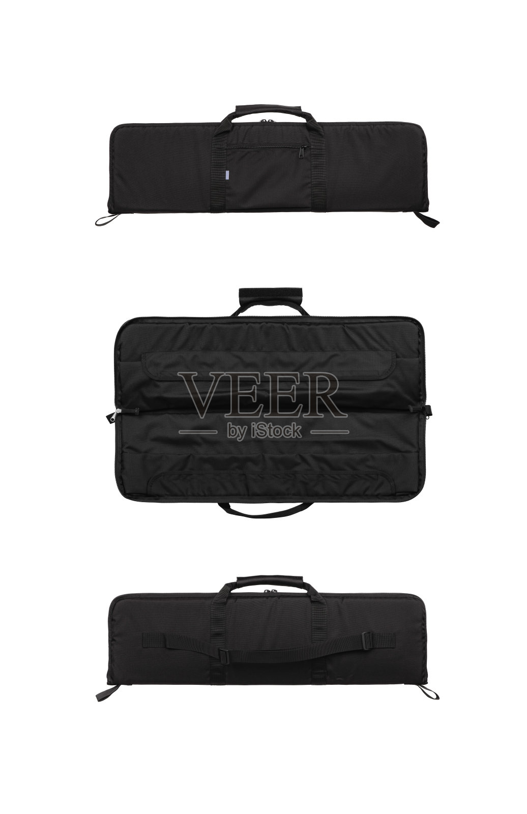 黑色软盒用于枪炮,白色背景隔离。储存和运输武器的现代箱子。照片摄影图片