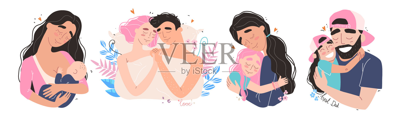 集剪贴艺术一个幸福的微笑家庭孤立插画图片素材