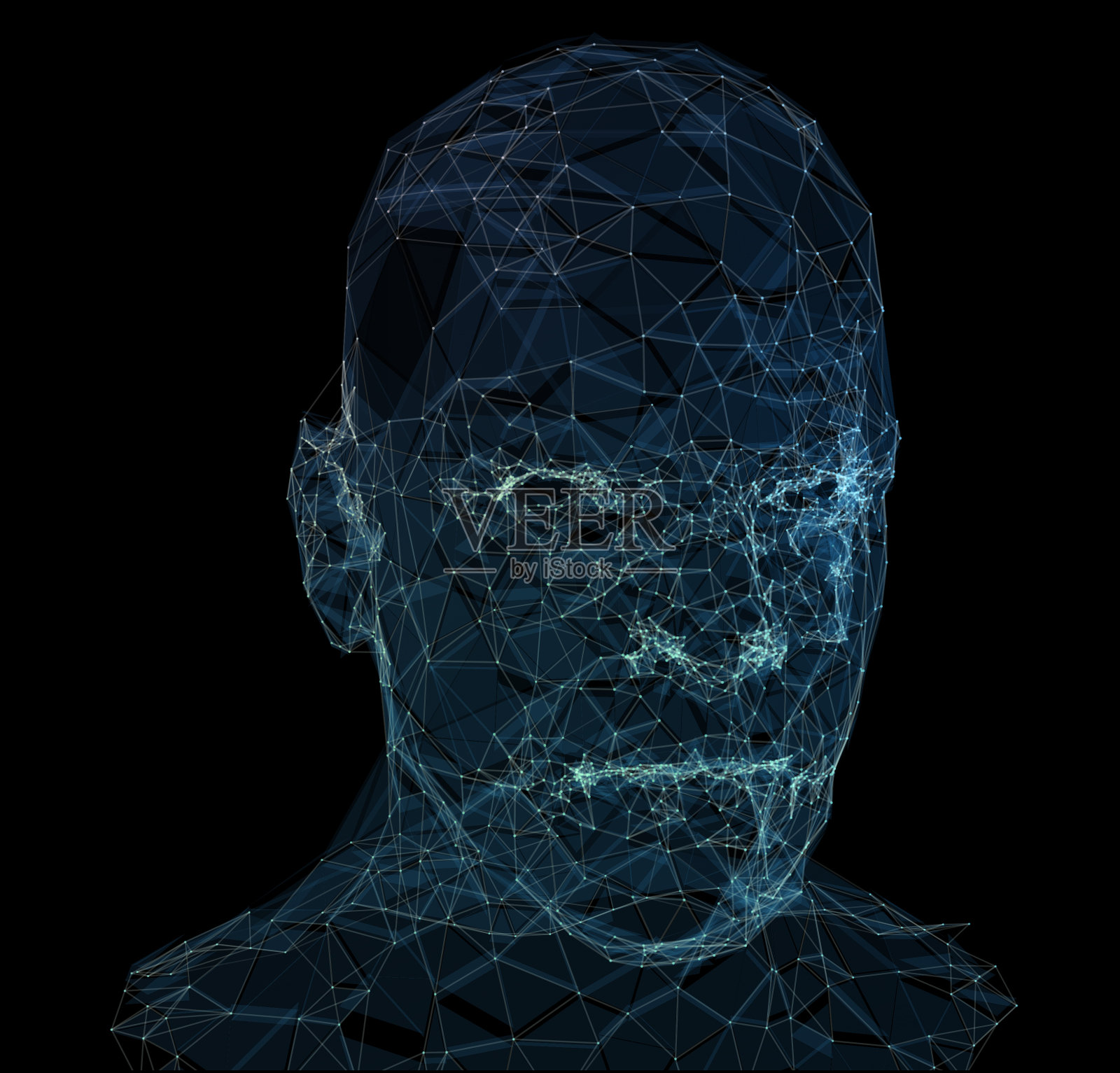 从3d插图网格的人的头。人头模型。几何人画像。照片摄影图片