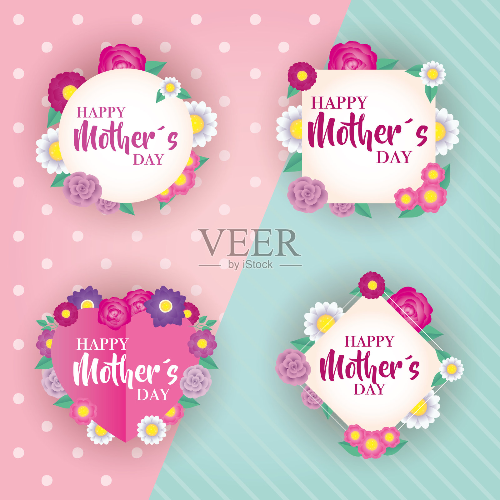 母亲节贺卡与鲜花的框架插画图片素材