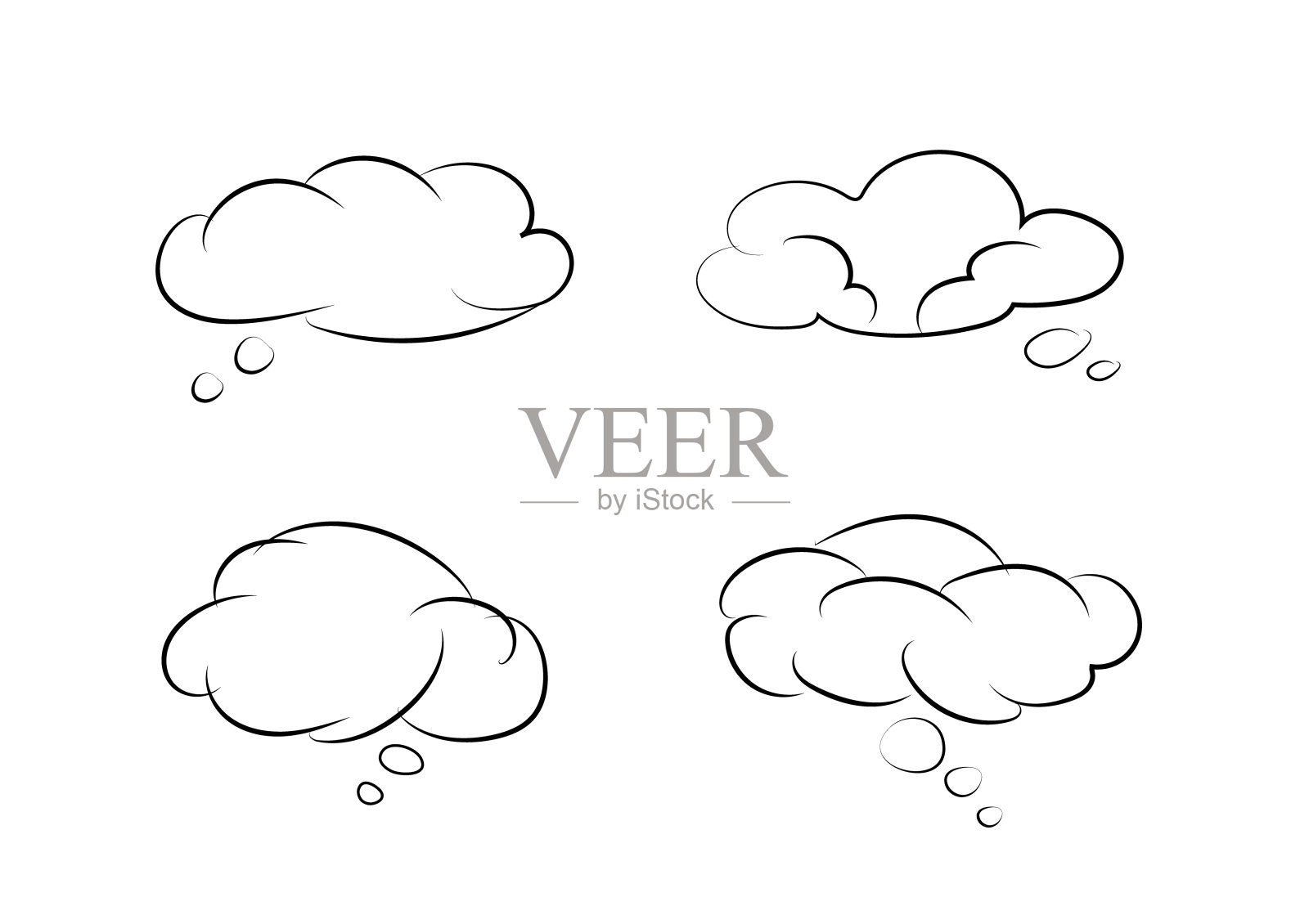 一套卡通云旗帜与文本框向量隔离在白色背景ep69插画图片素材