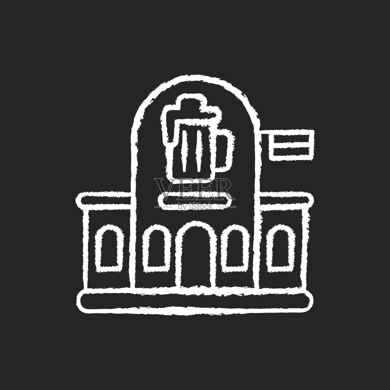 酒吧粉笔白色图标上的黑色背景插画图片素材