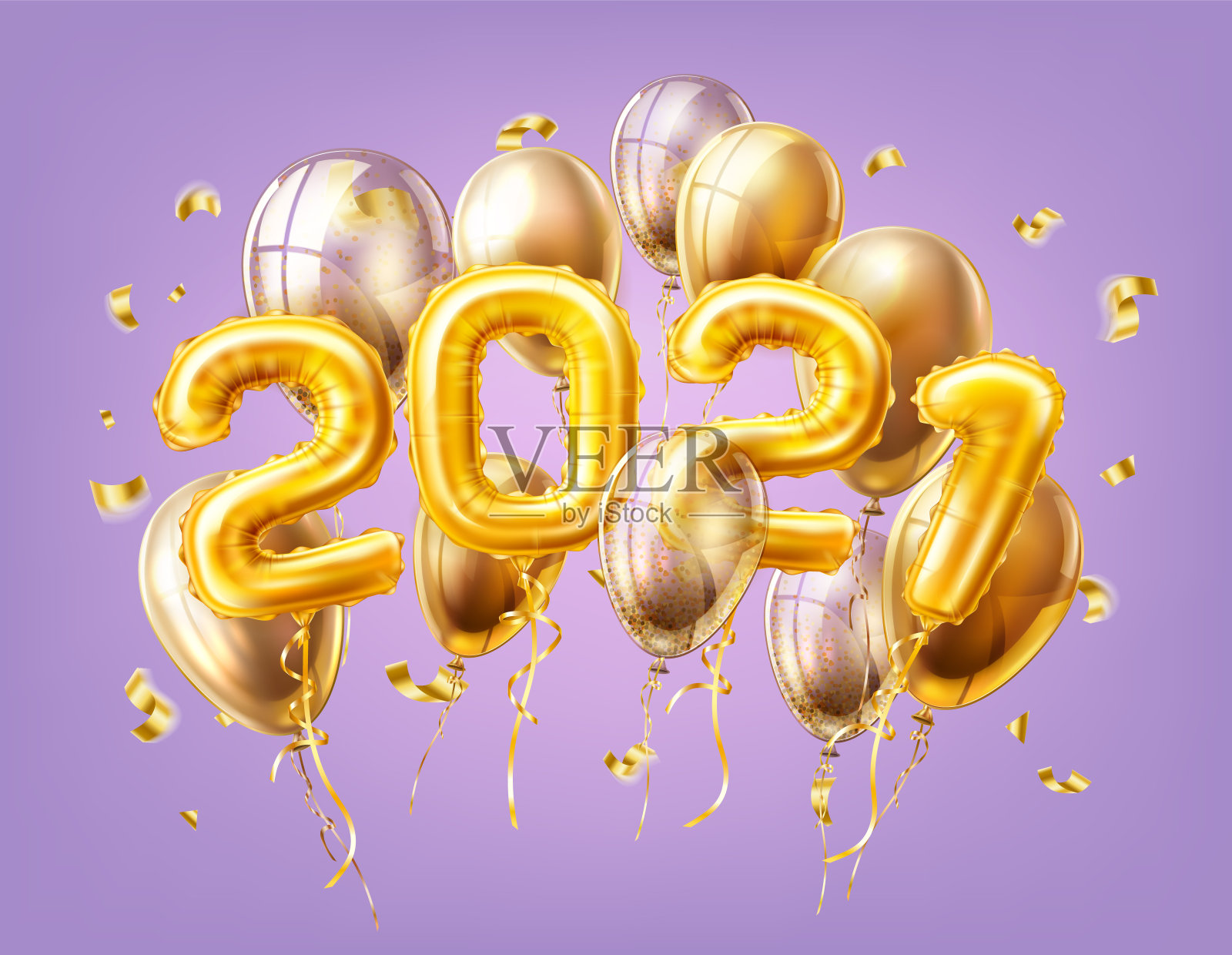 现实的2021年金色气球迎新年插画图片素材