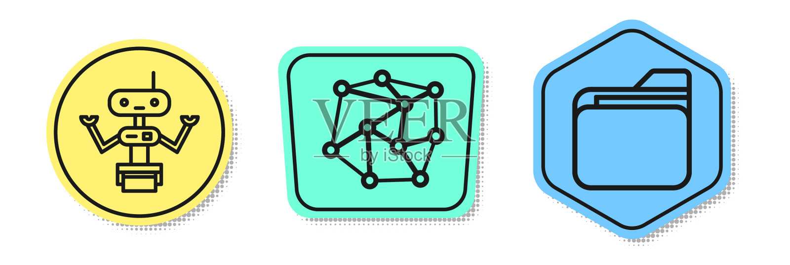 设置行机器人神经网络和文档文件夹图标素材
