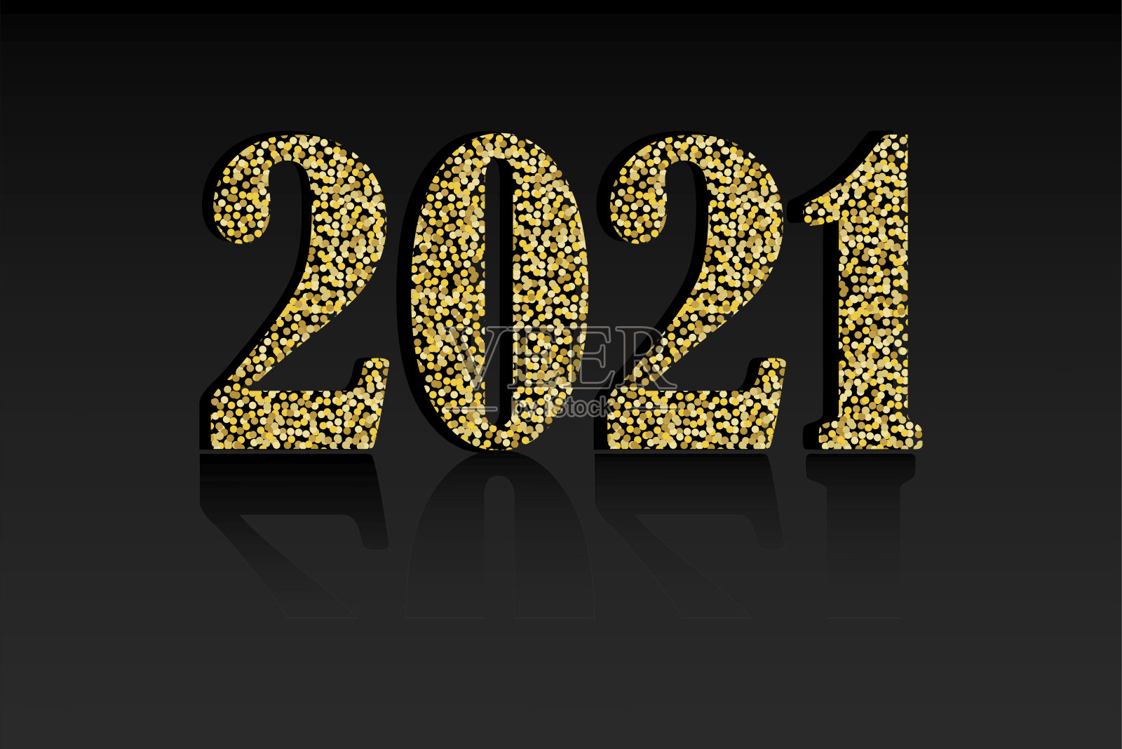 2021年。Cristmas快乐。黑底金。新年的装饰。矢量插图。股票的形象。插画图片素材