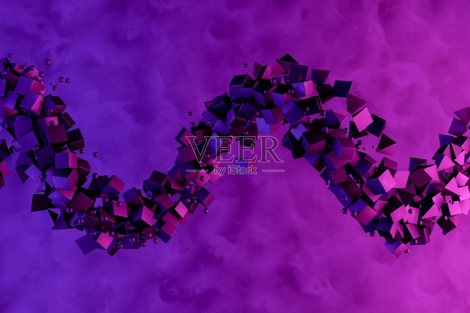 抽象飞行立方体,几何形状的背景,霓虹灯照明照片摄影图片