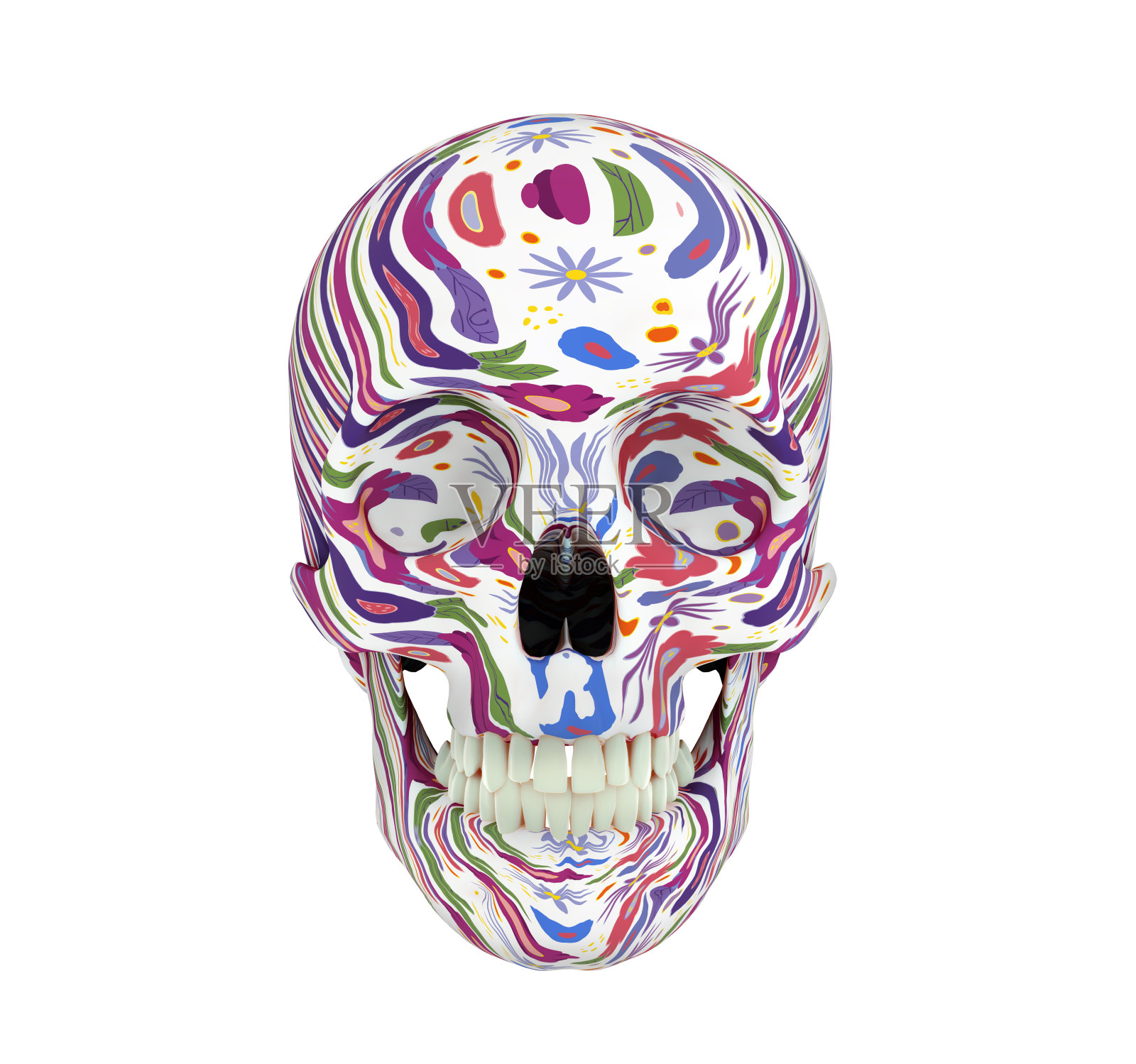 斑点花头骨孤立在白色背景,3d渲染照片摄影图片