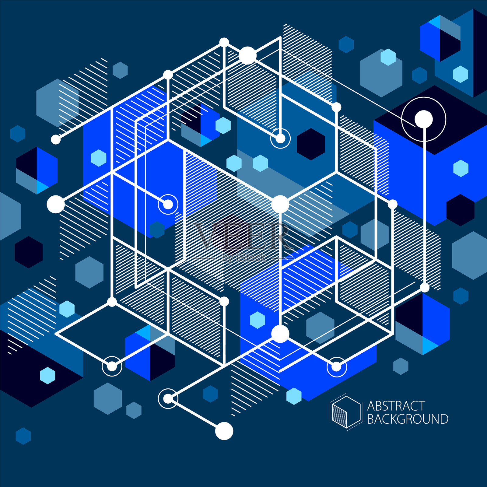 现代等距抽象深蓝色背景插画图片素材