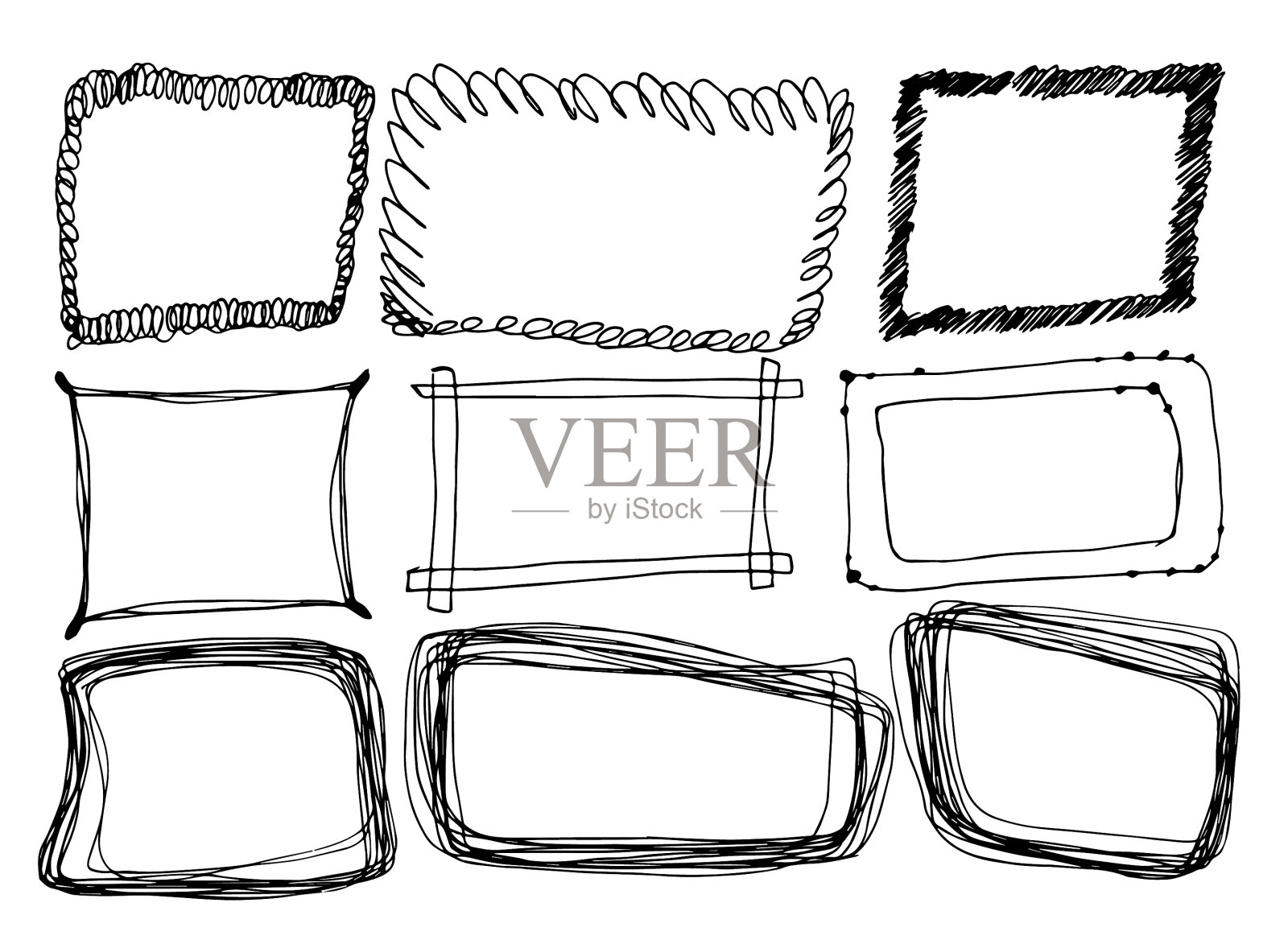 手绘框架收集孤立的白色设计元素图片
