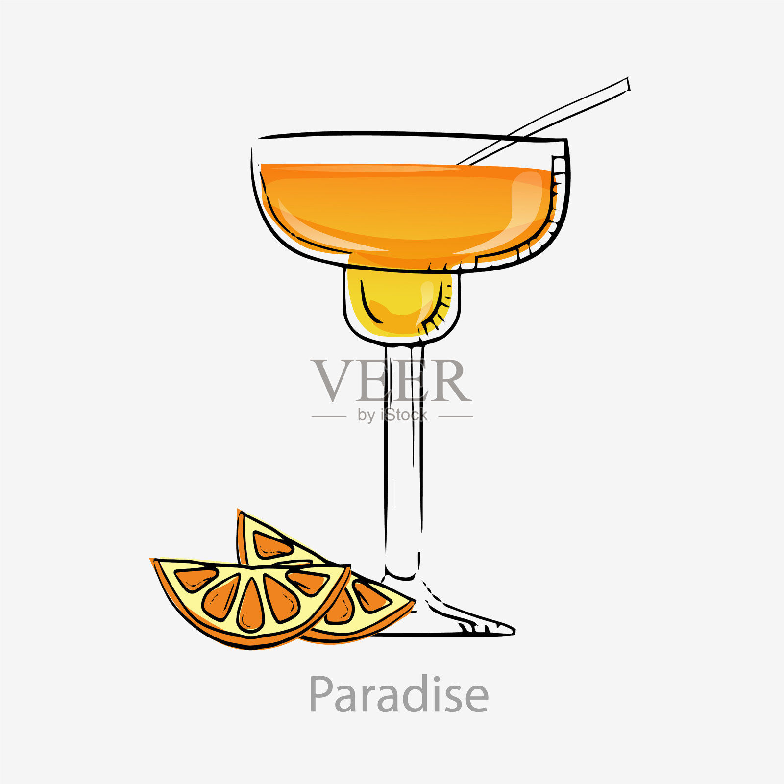 鸡尾酒天堂橙鸡尾酒配橙汁插画图片素材