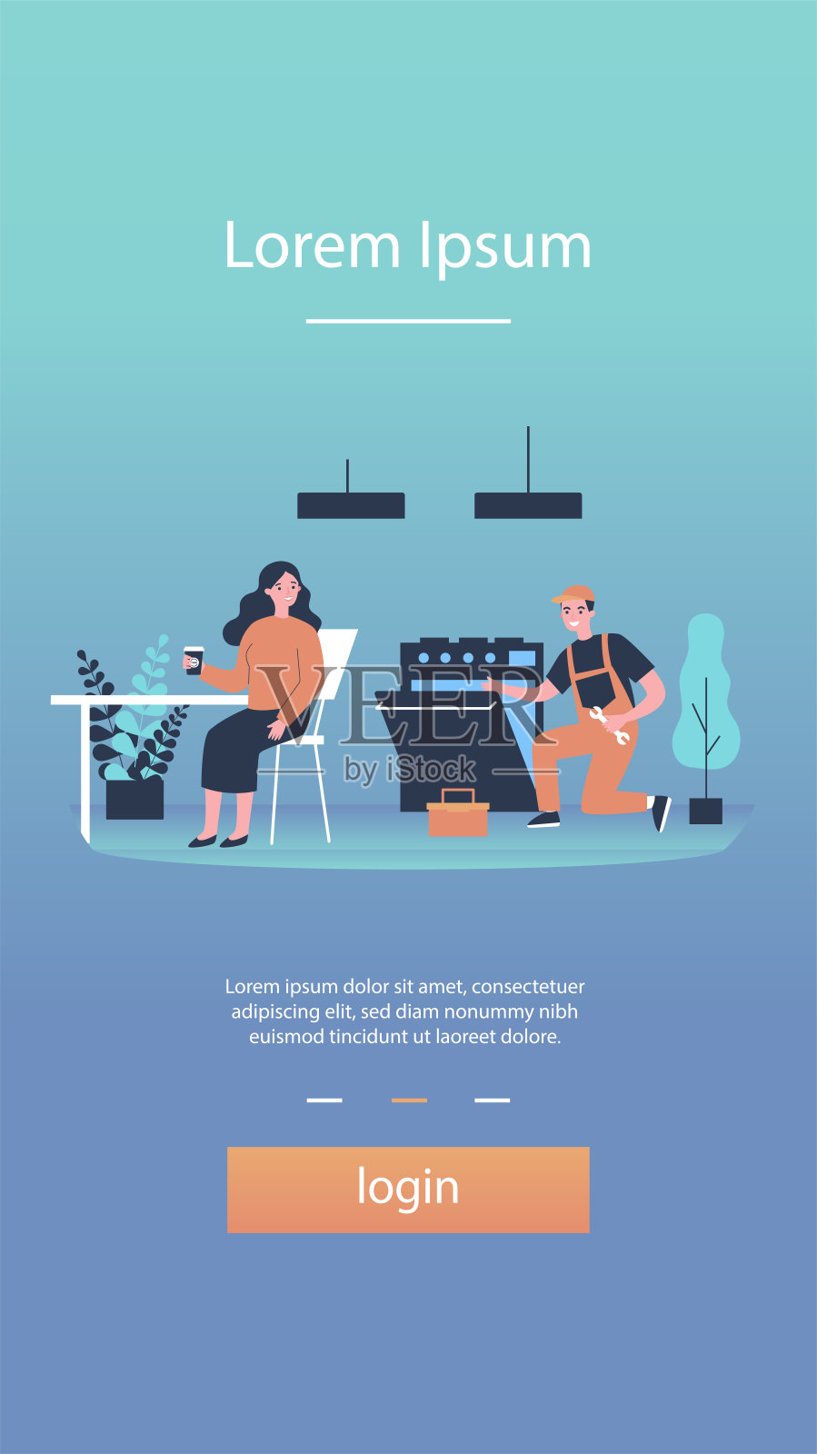 修理工人正在修理坏了的烤箱插画图片素材