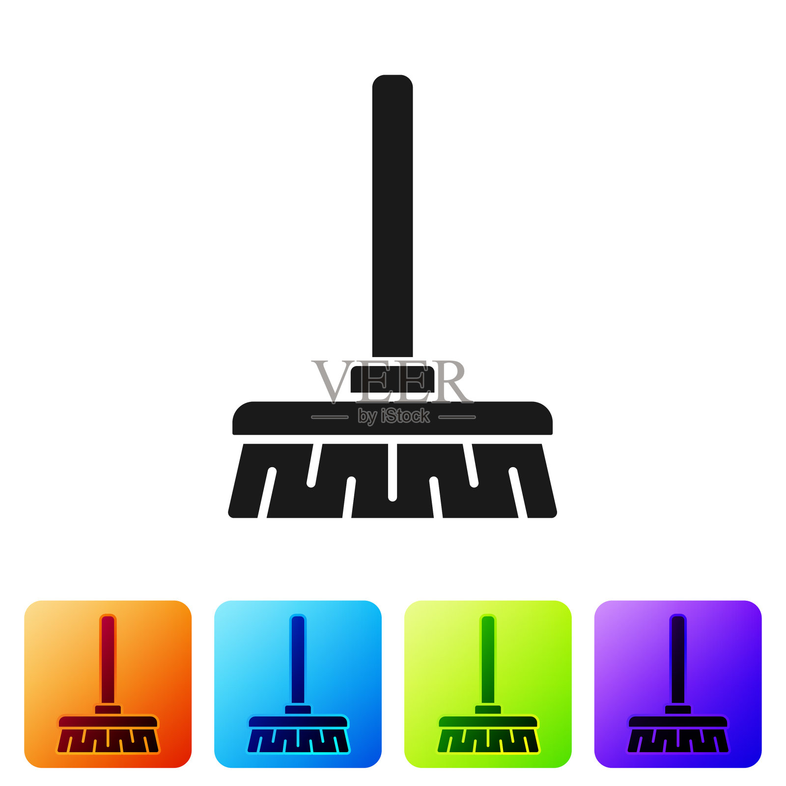 黑色把手扫帚图标孤立在白色插画图片素材