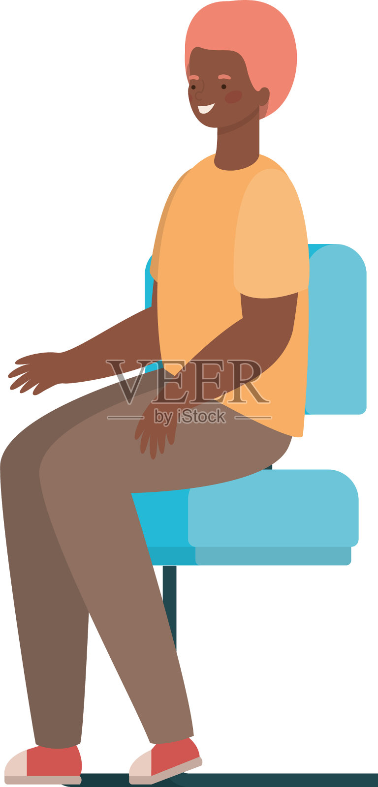 快乐的人坐在卡通座椅设计插画图片素材