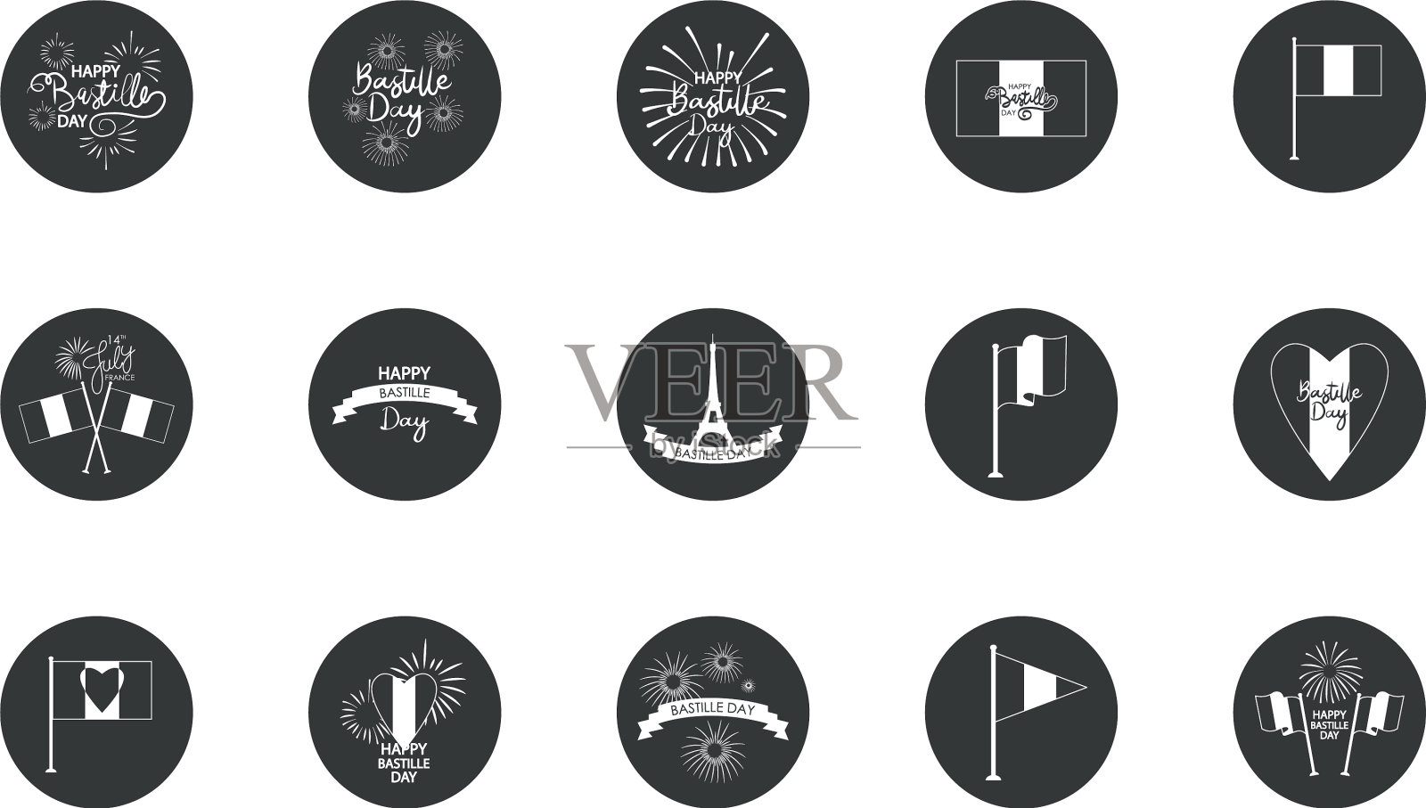 装饰丝带和巴士底日图标集图标素材