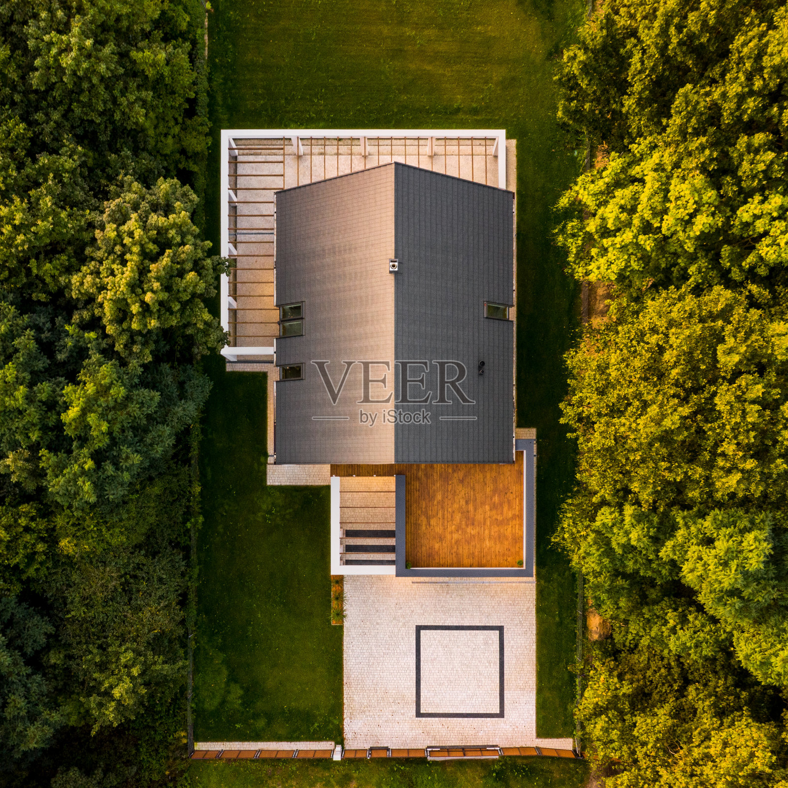 森林中房子的无人机视图照片摄影图片