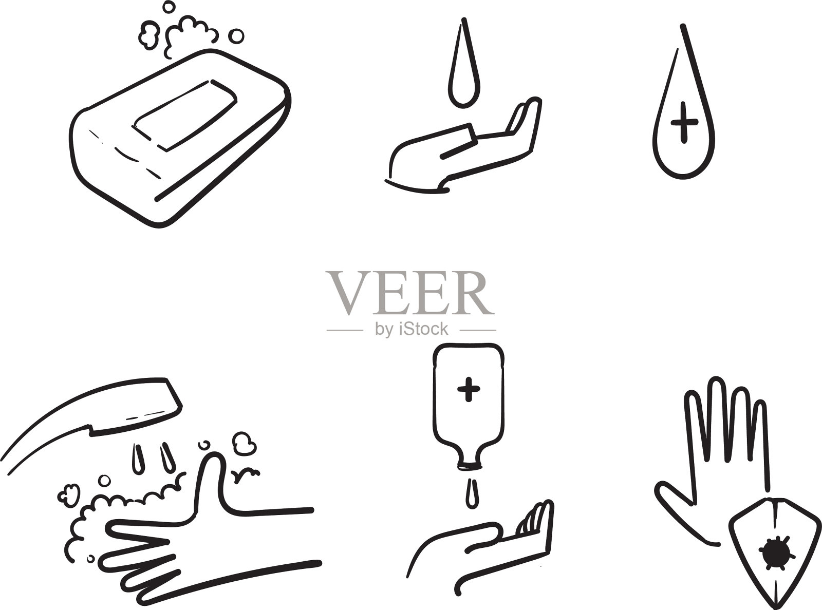 手绘简单集洗手相关图标素材