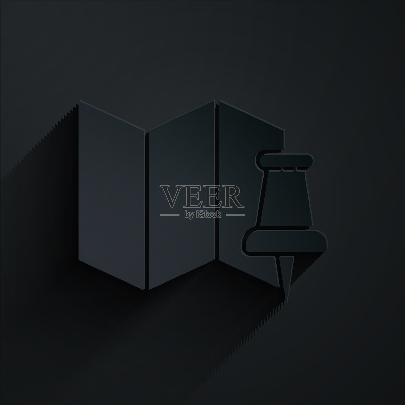 剪纸折叠地图与推针图标隔离插画图片素材