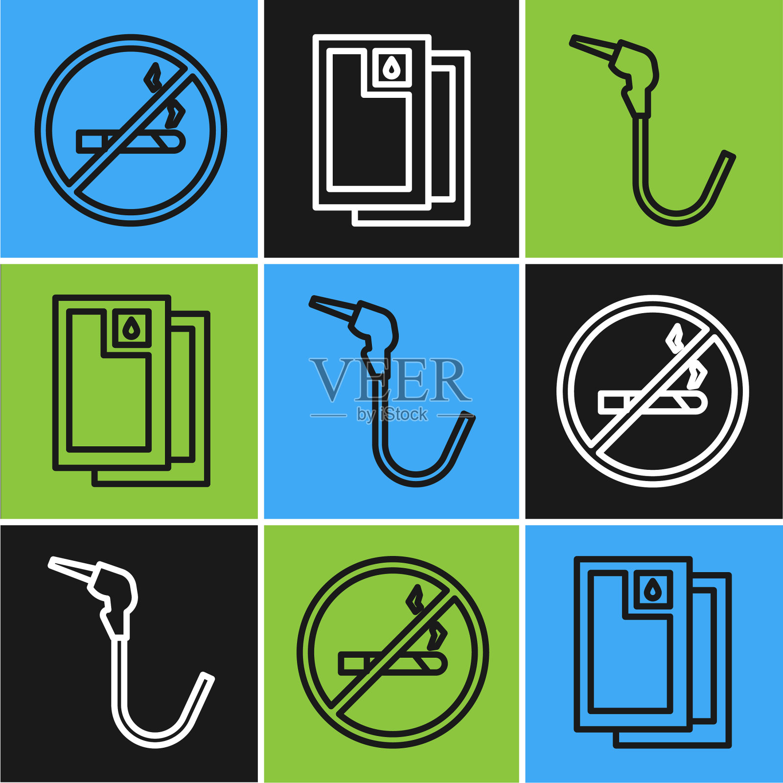 设定汽油泵管和喷口不得吸烟插画图片素材