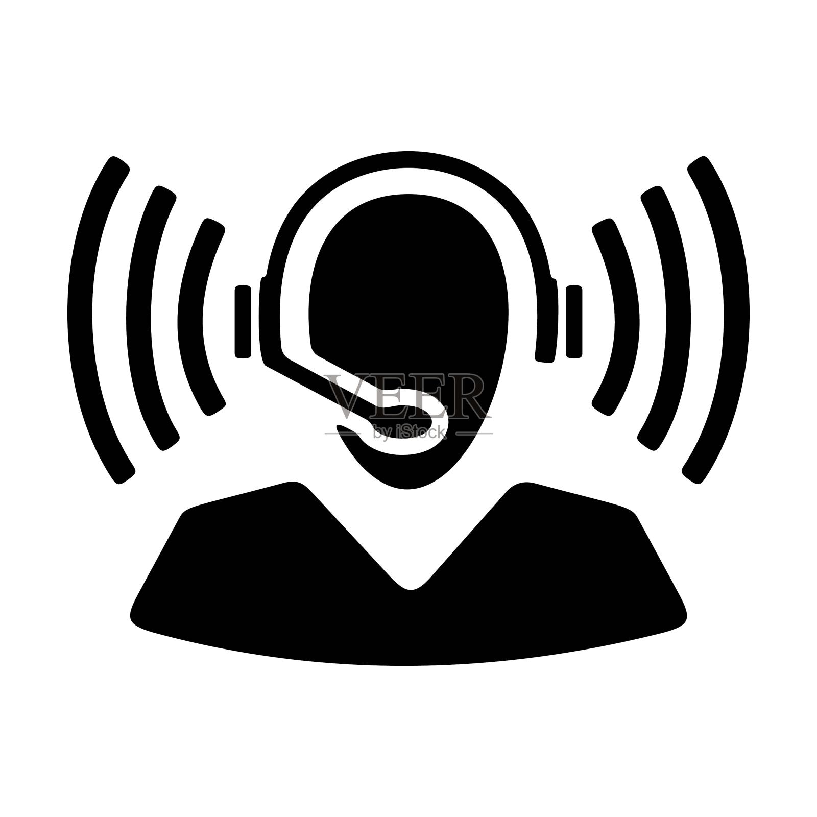 呼叫中心图标。运营商,助理的象征。有耳机标志的人。插画图片素材