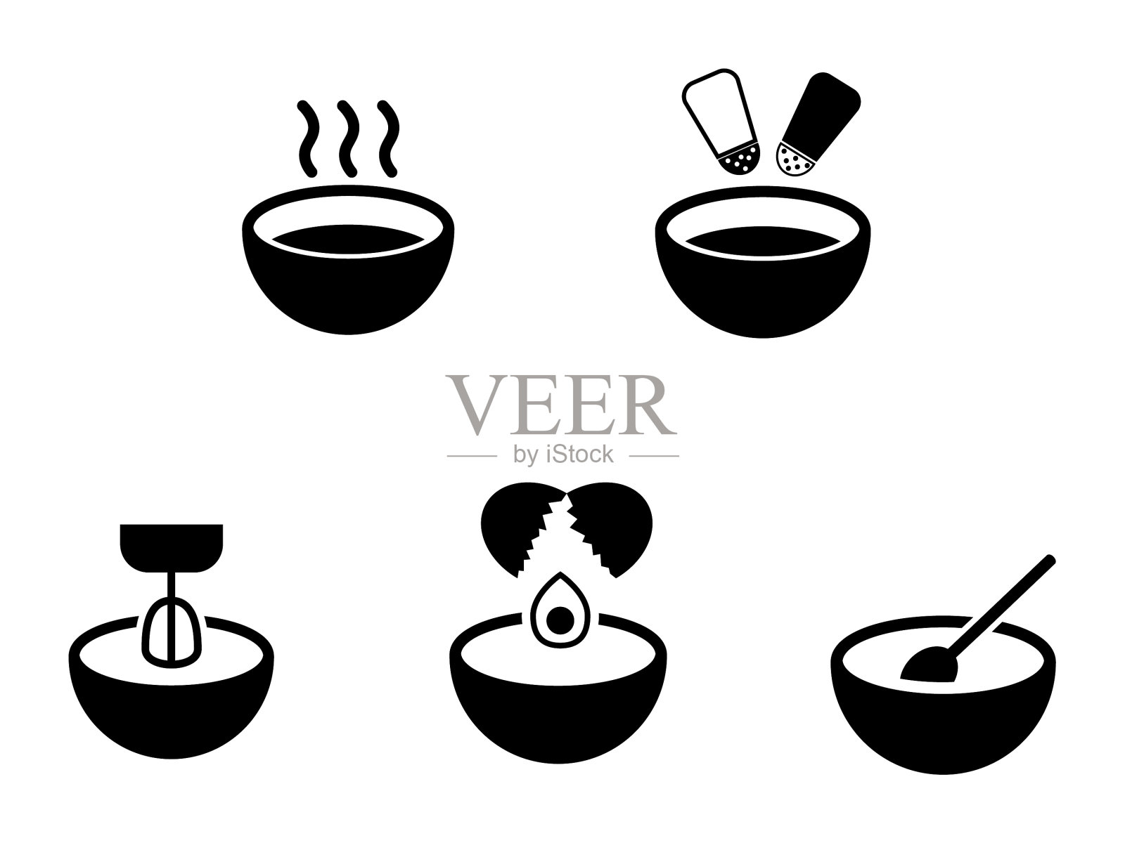 碗厨房里摆着各种描绘热汤的碗图标素材