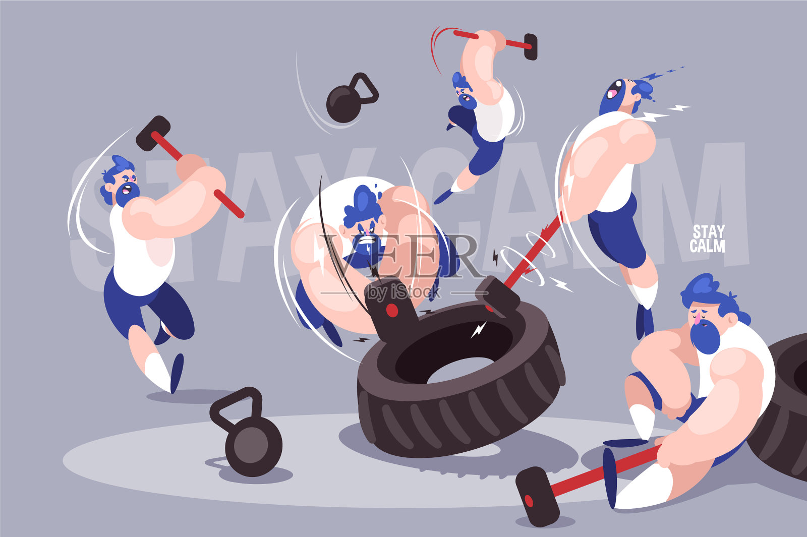 愤怒的家伙拿着大锤插画图片素材