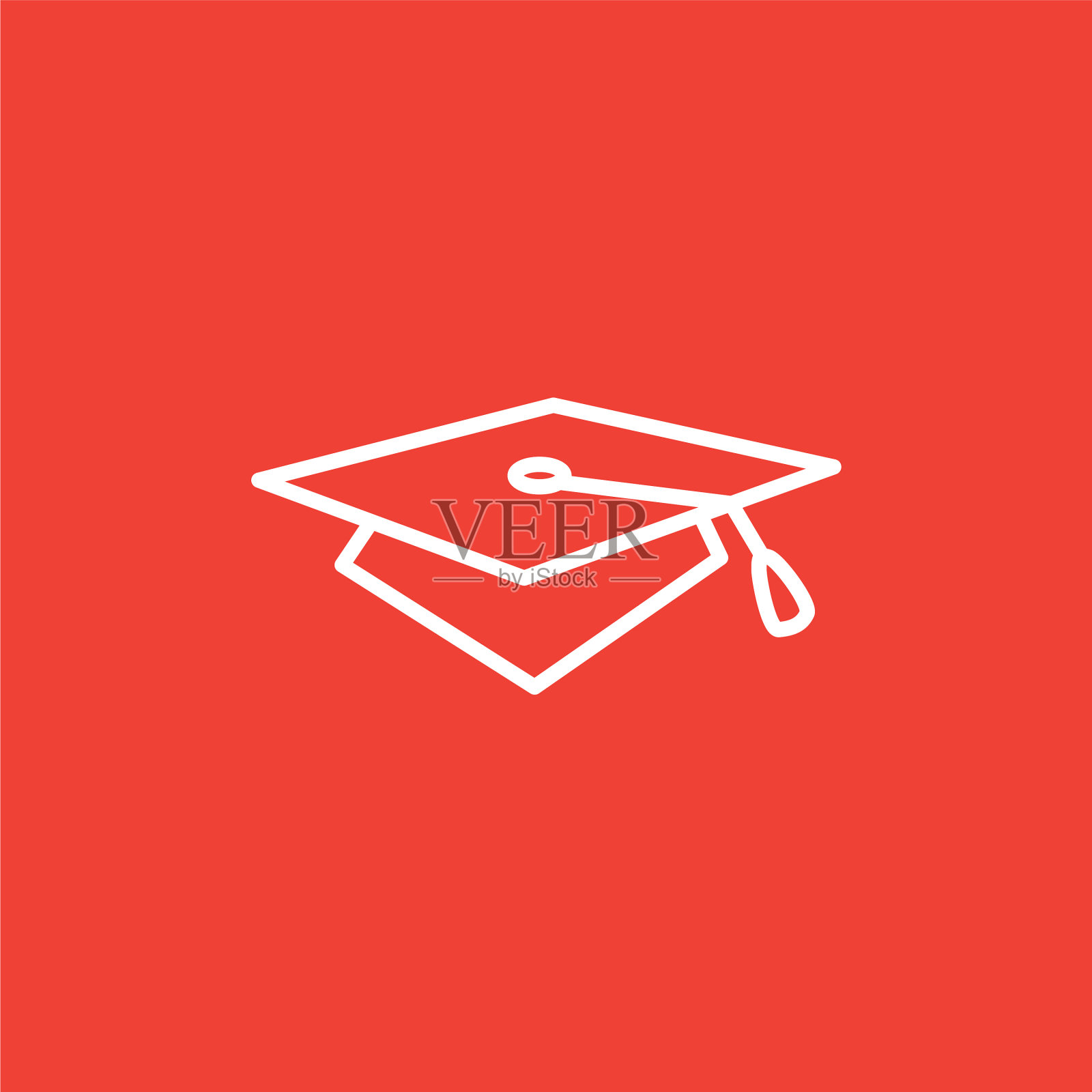 毕业帽线上的图标为红色背景红色插画图片素材