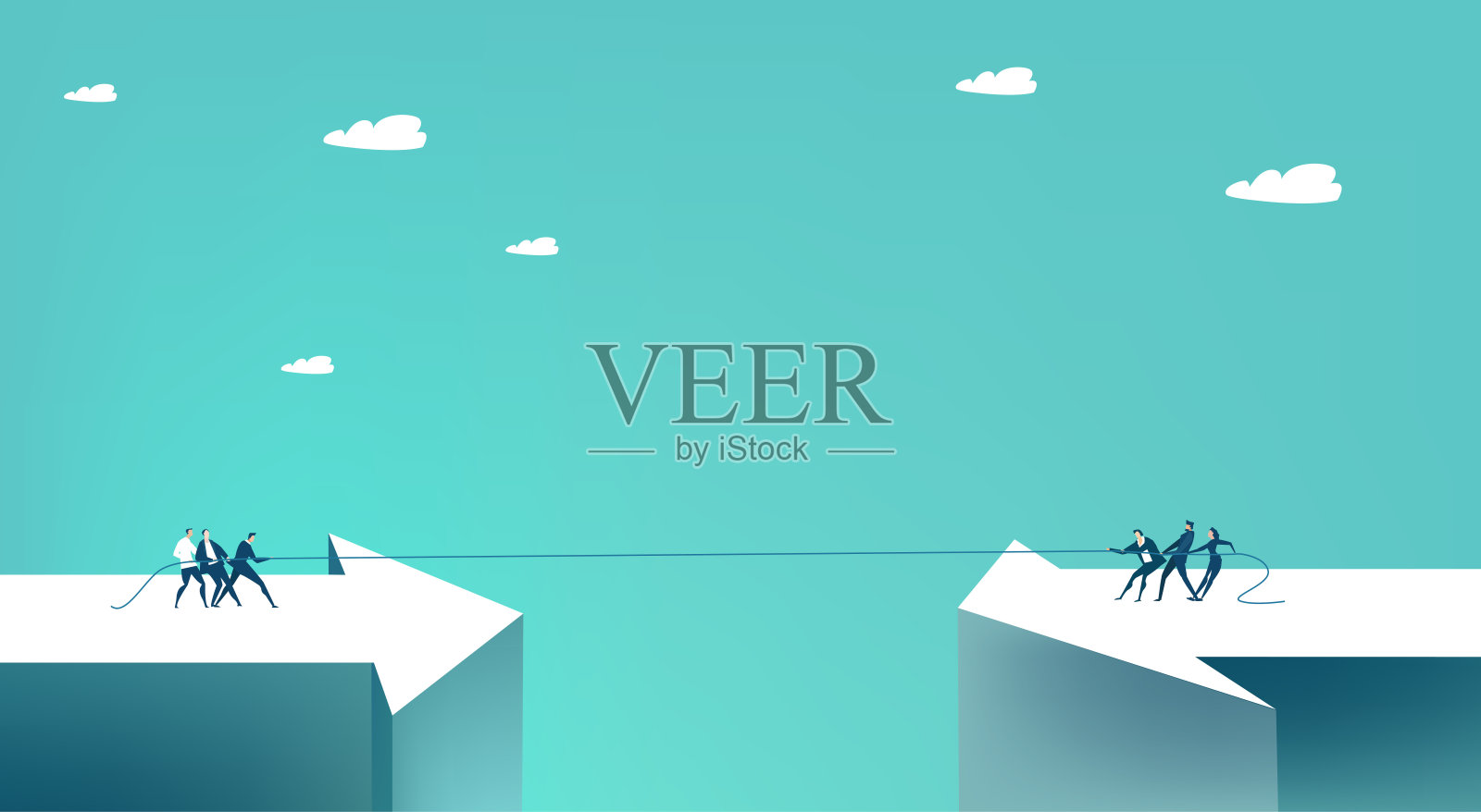 两个商业团队正在进行拔河比赛。竞争环境,商业生活,制胜理念插画图片素材