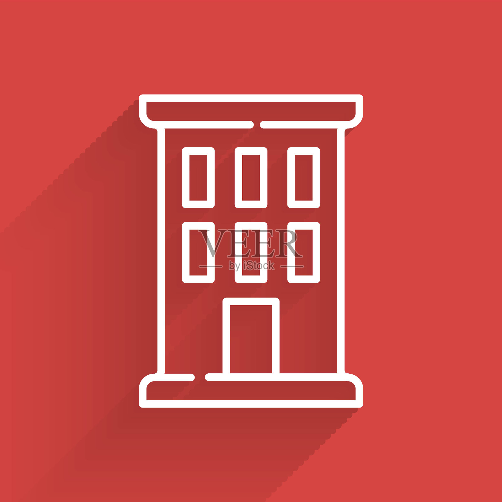 白色线条的房子图标孤立着长长的影子。家的象征。向量图标素材