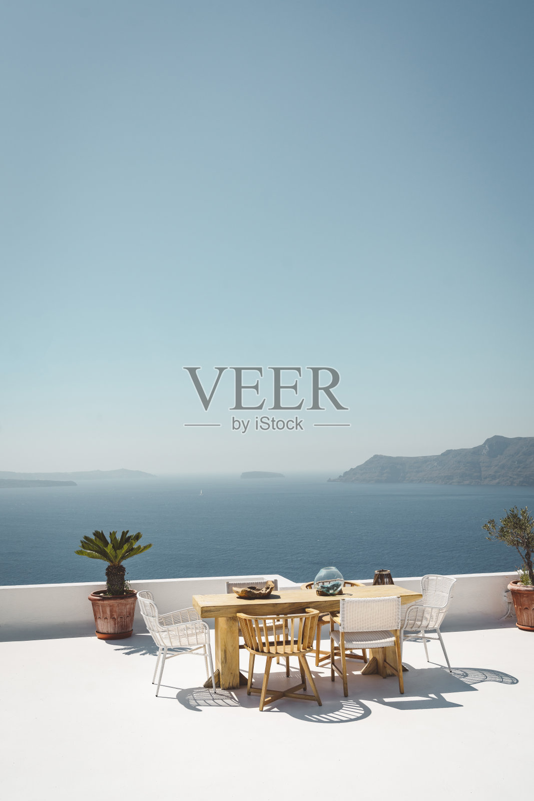 风景午餐-圣托里尼岛照片摄影图片