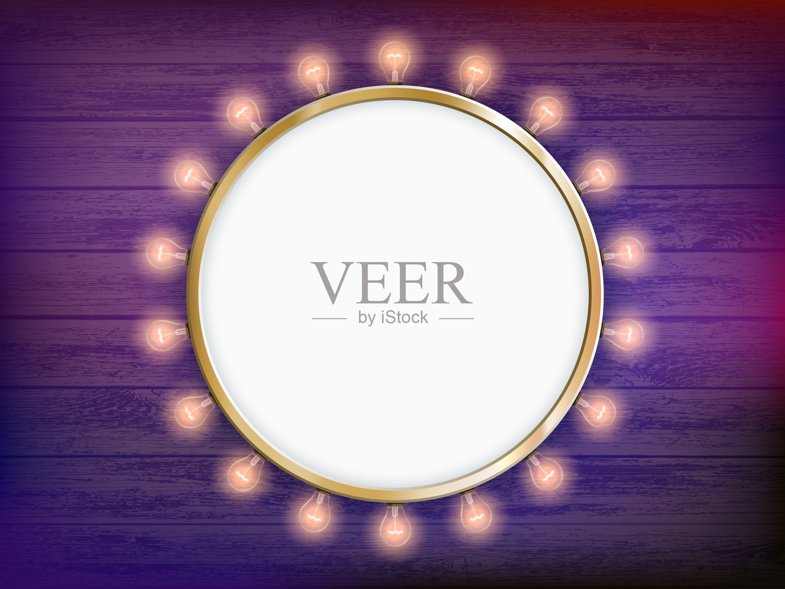 木墙上的圆形框架和灯具。插画图片素材