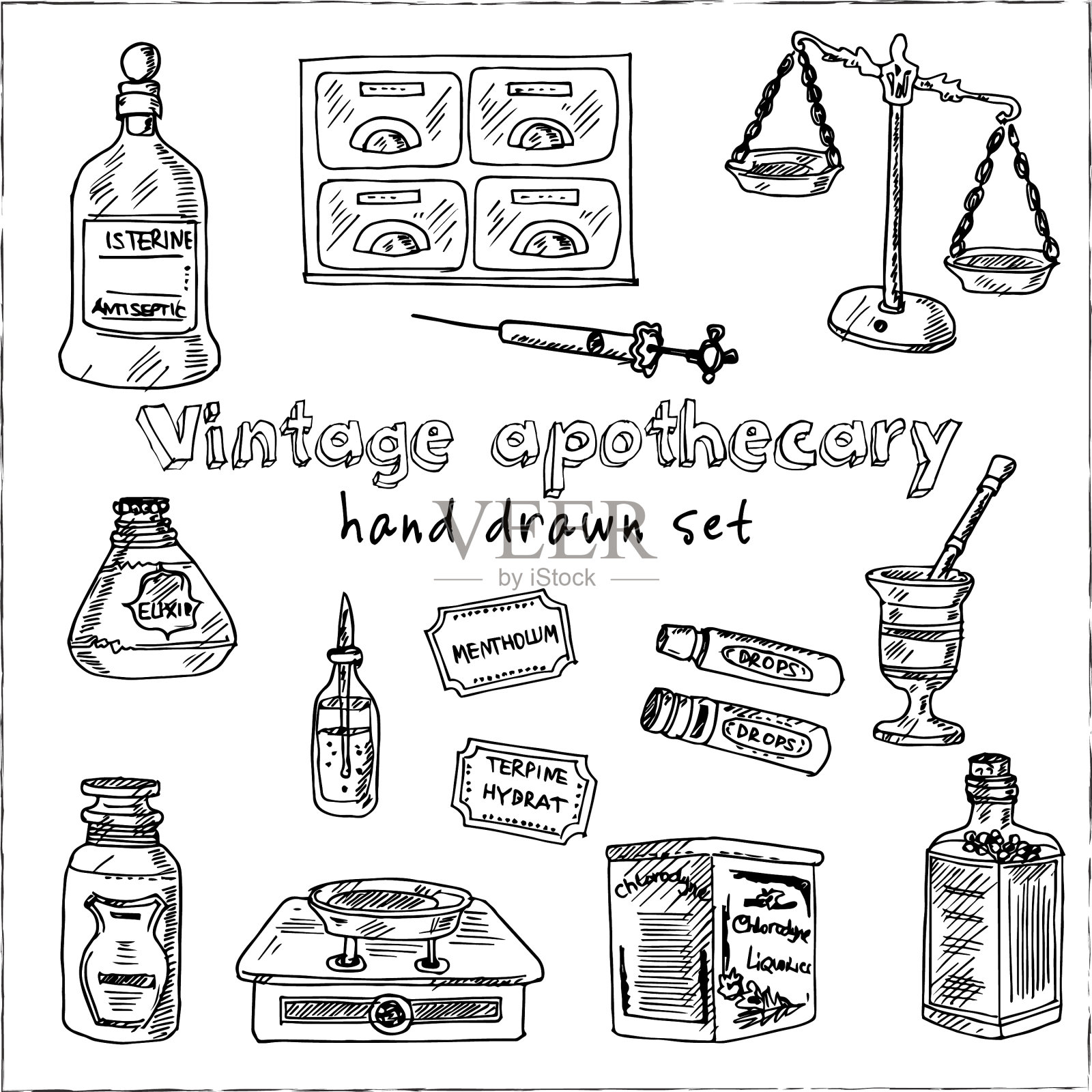 古董药剂师手绘涂鸦集图标素材