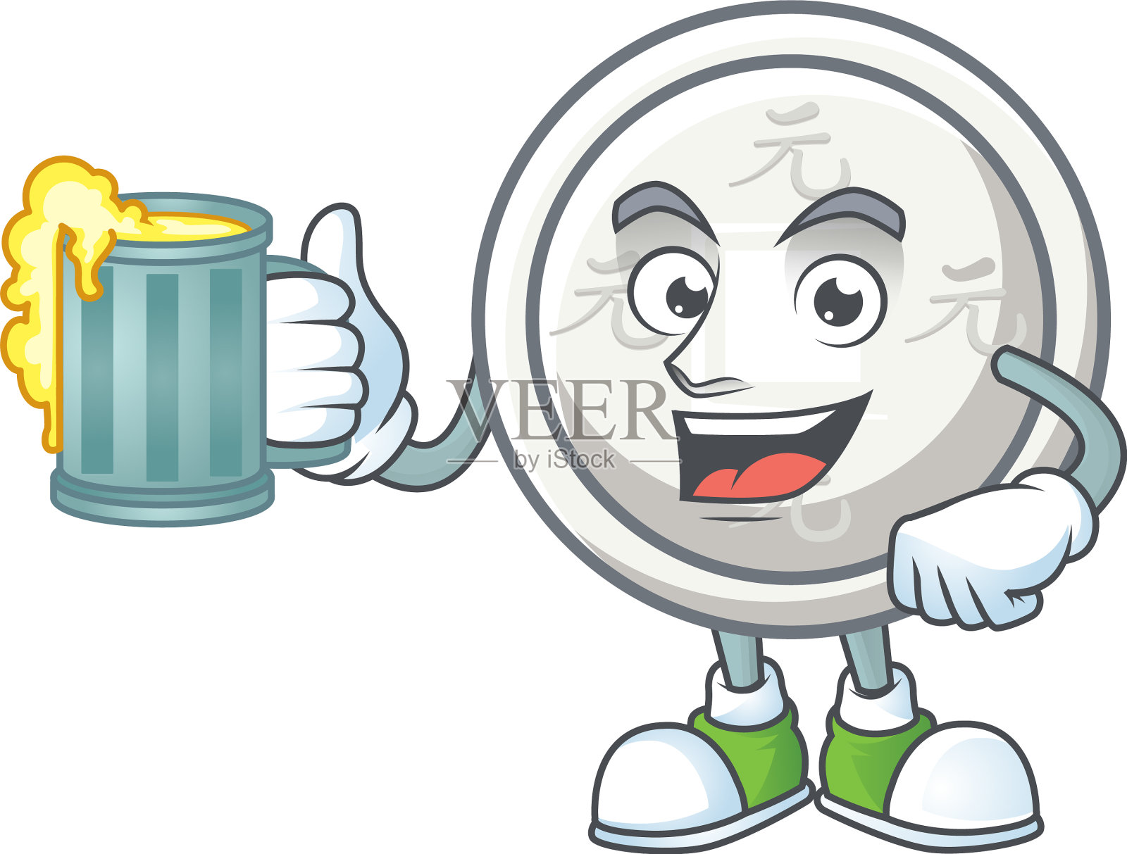 吉祥中国银质大玻璃杯吉祥物插画图片素材