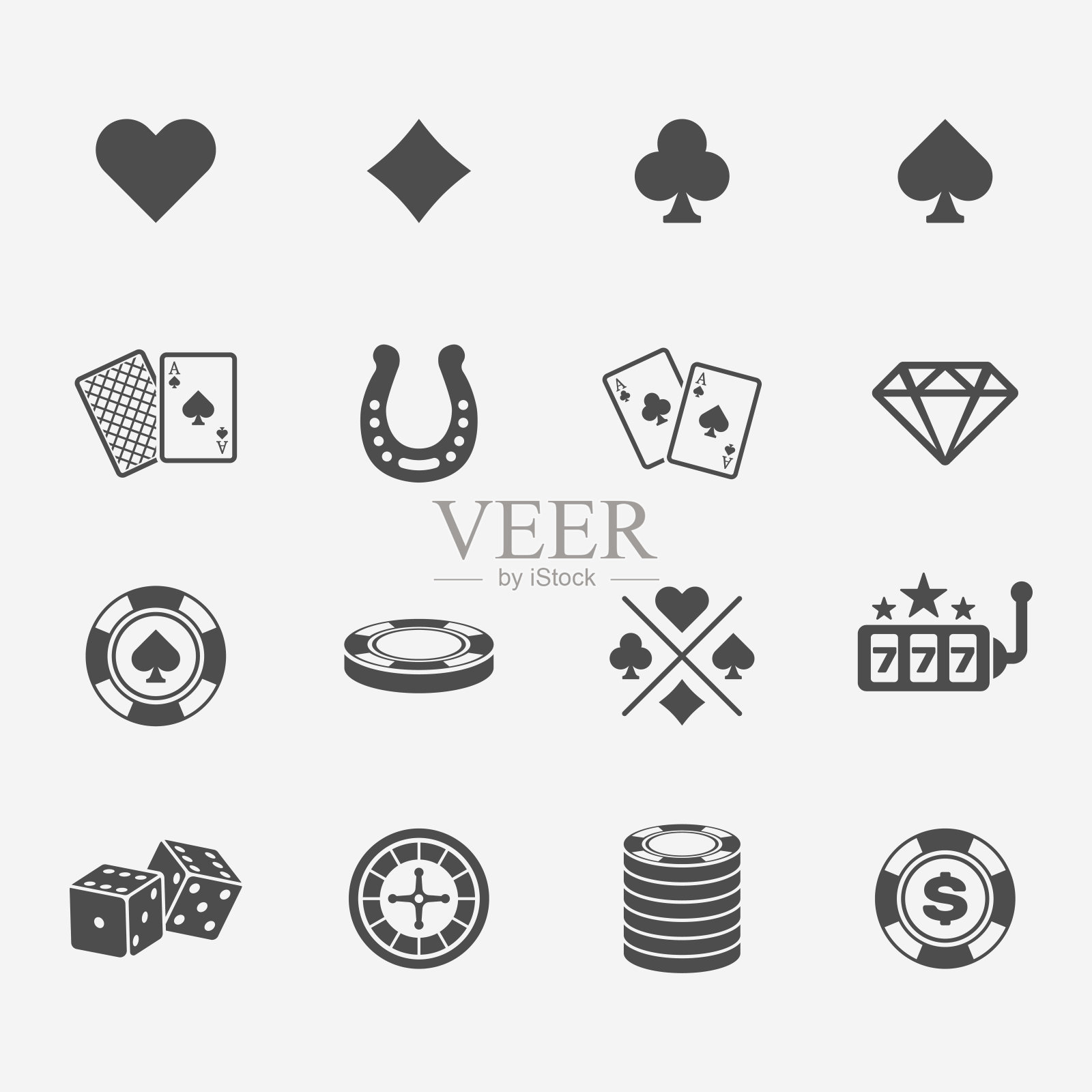 一套扑克俱乐部和赌场的黑色图标图标素材