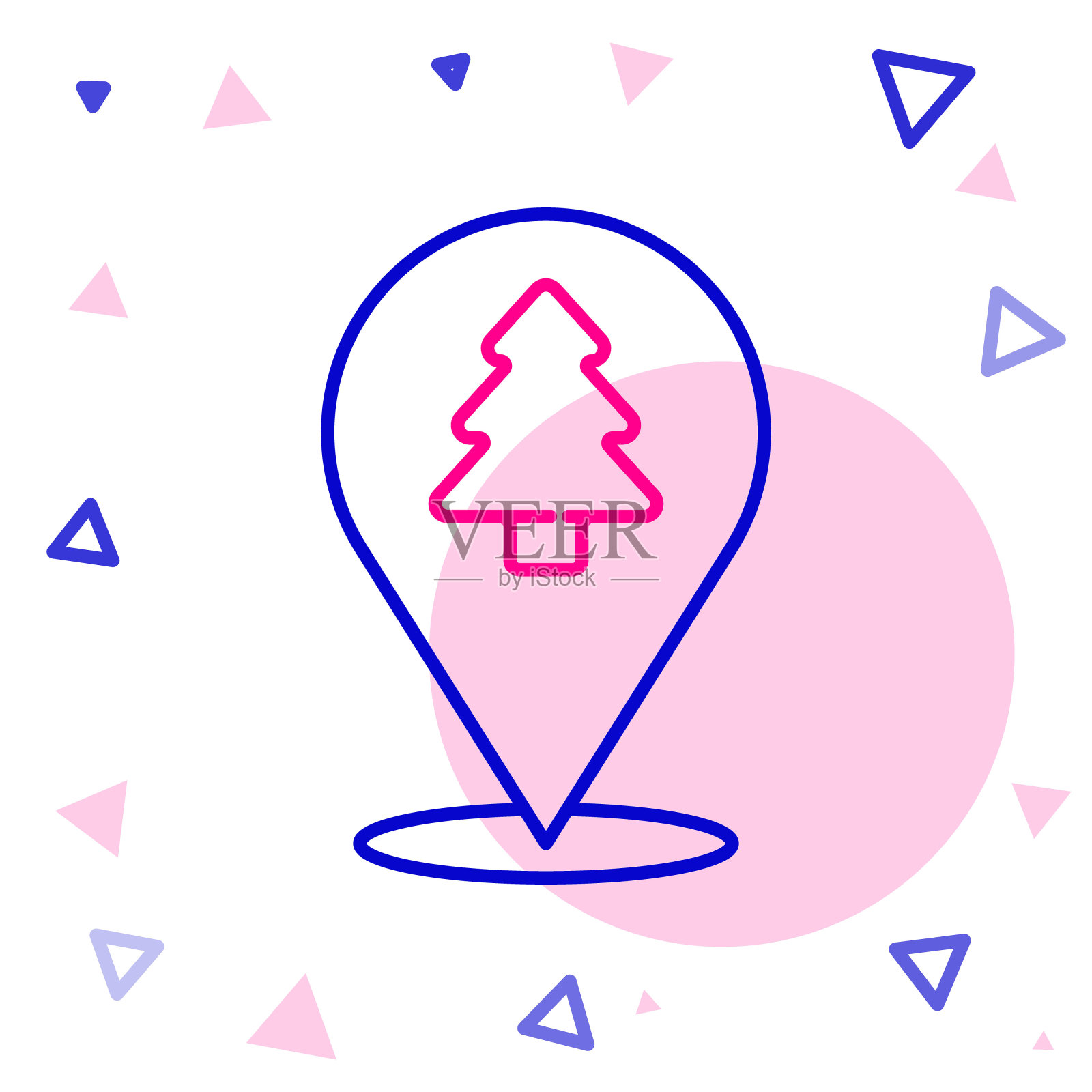 森林在地图图标上的位置,孤立在白色背景上。彩色轮廓概念。向量插画图片素材