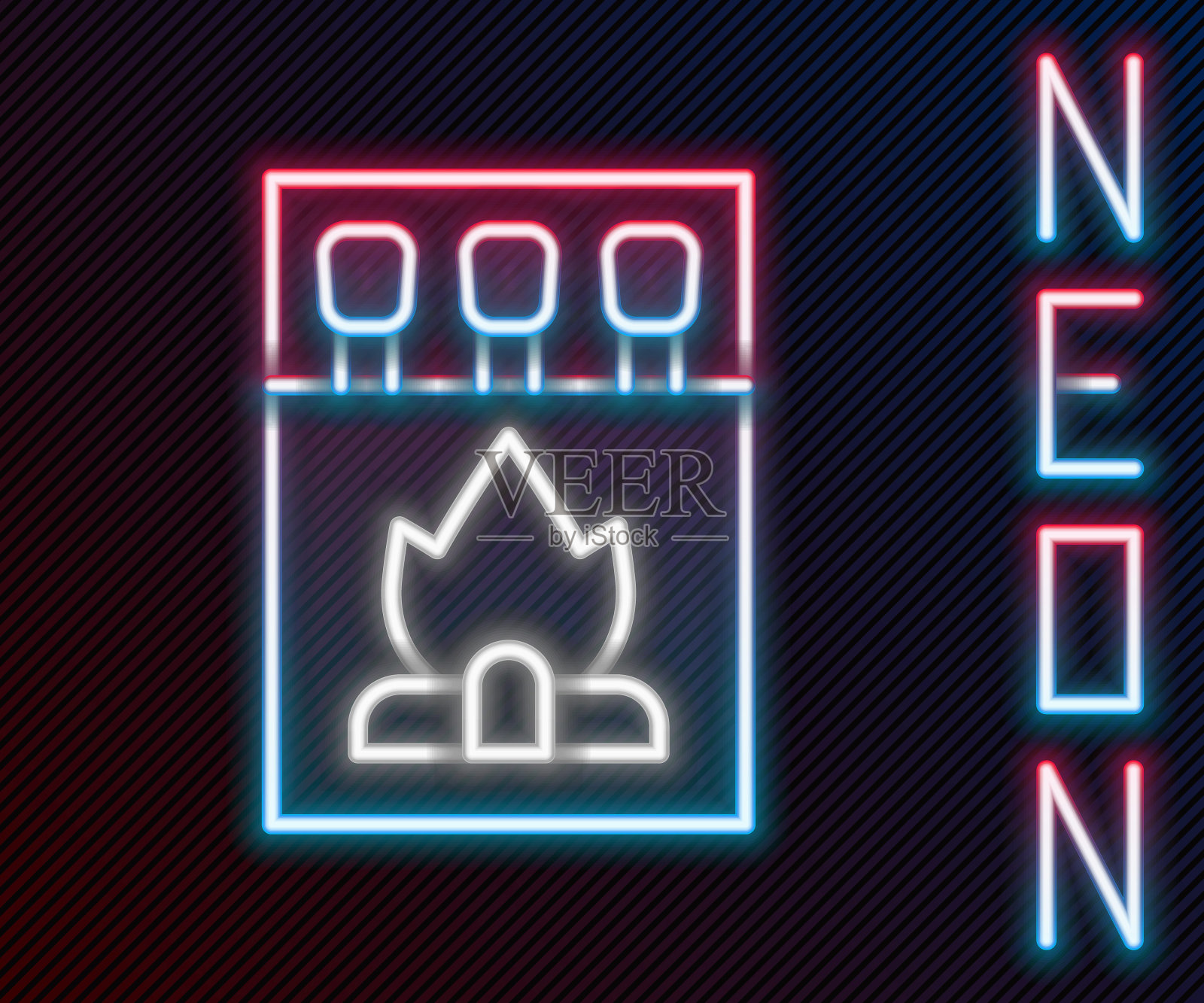 打开火柴盒和火柴图标孤立在黑色背景。色彩斑斓的轮廓的概念。向量插画图片素材