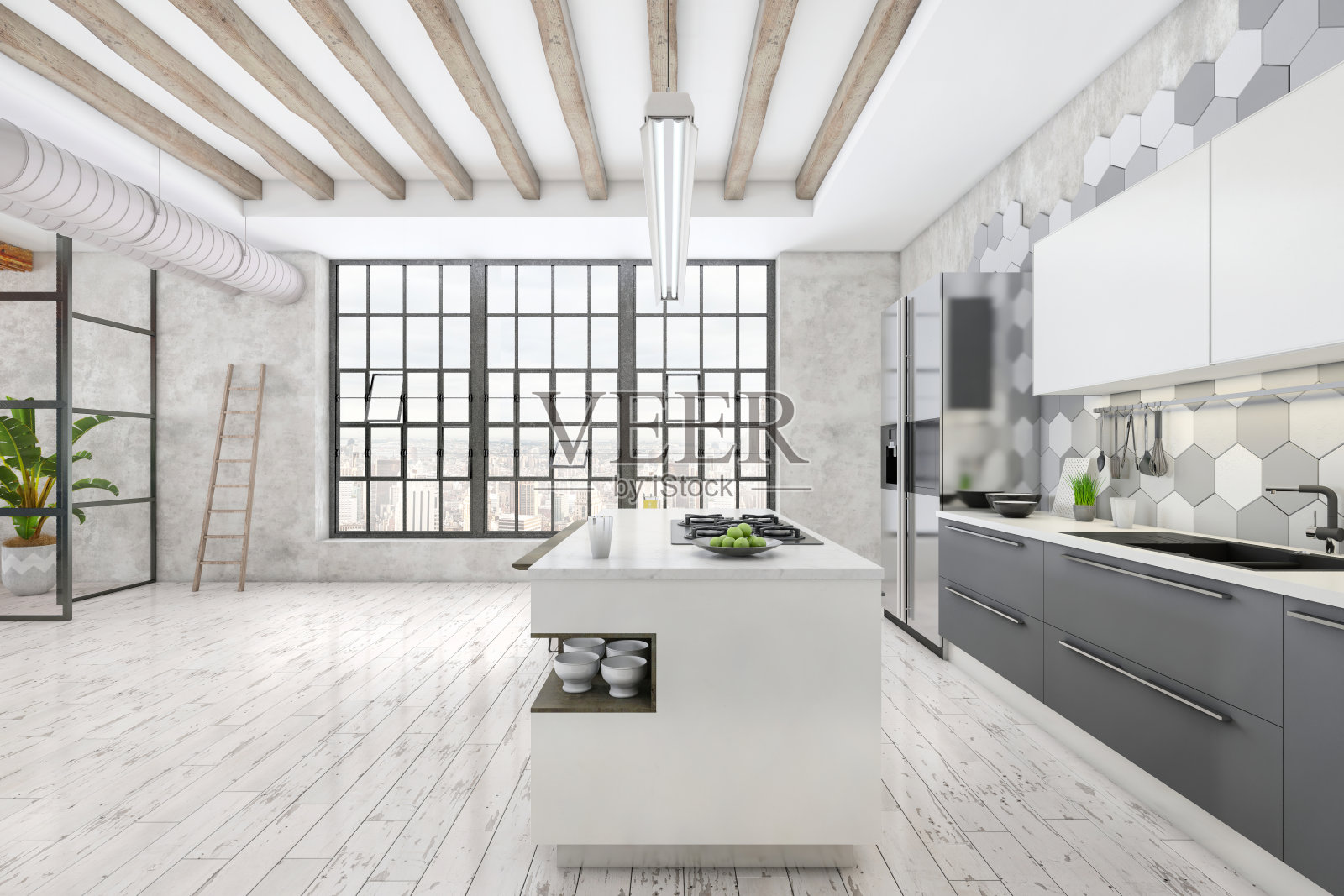 大型现代化厨房内部照片摄影图片