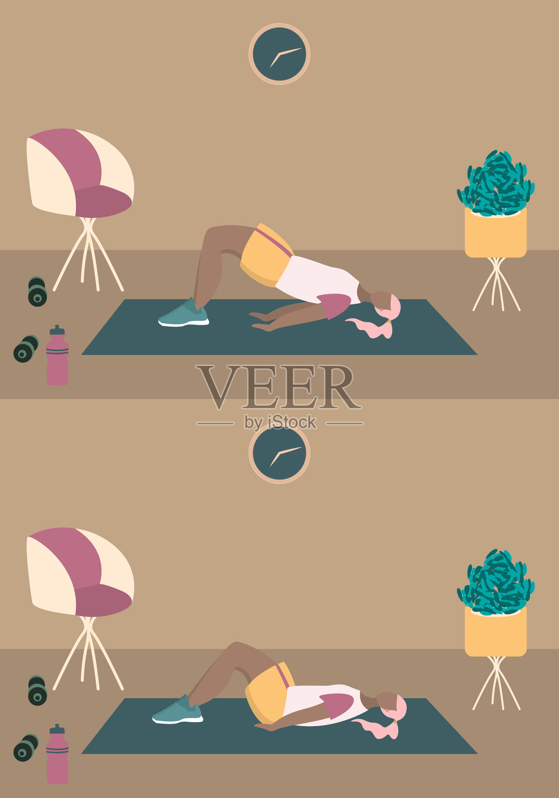 健美的妇女穿着运动服在家锻炼插画图片素材