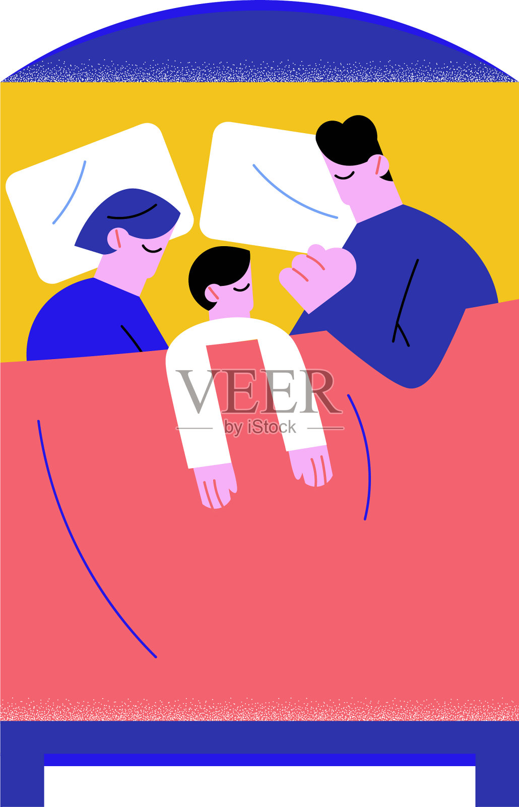 家人带着孩子一起睡在大床上设计元素图片