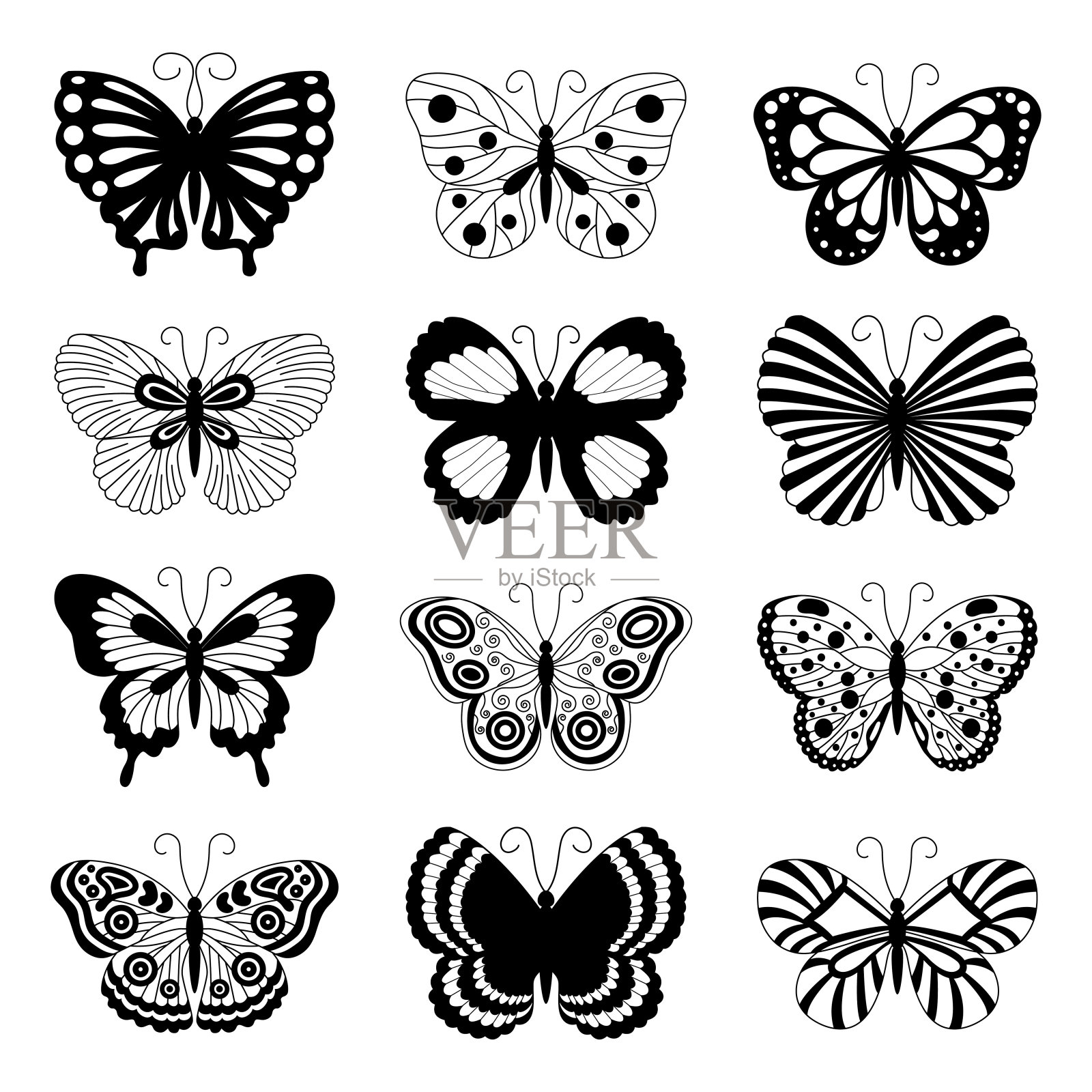 轮廓蝴蝶图标插画图片素材