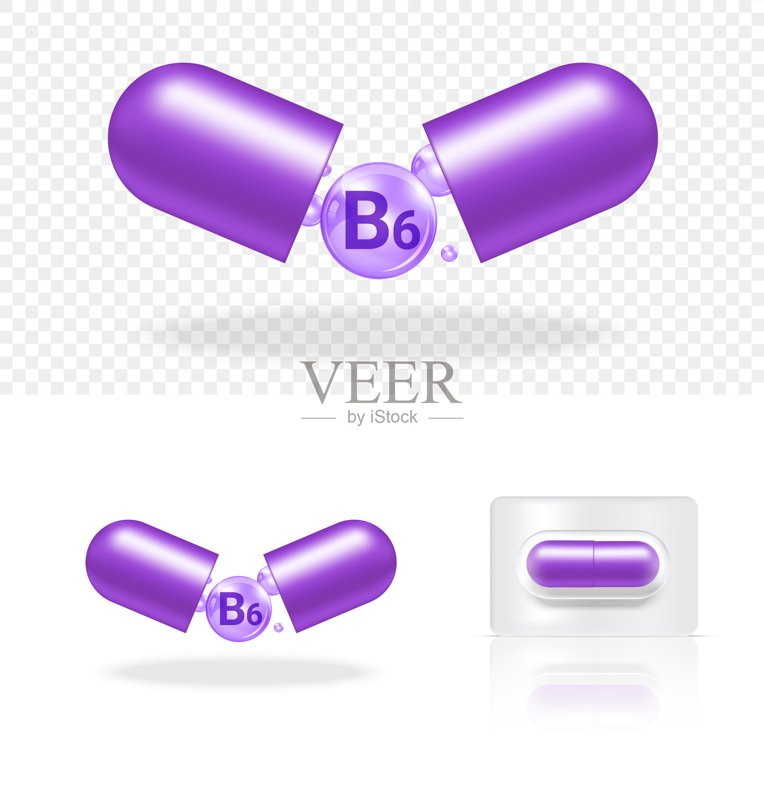 模拟现实透明药丸维生素b6插画图片素材