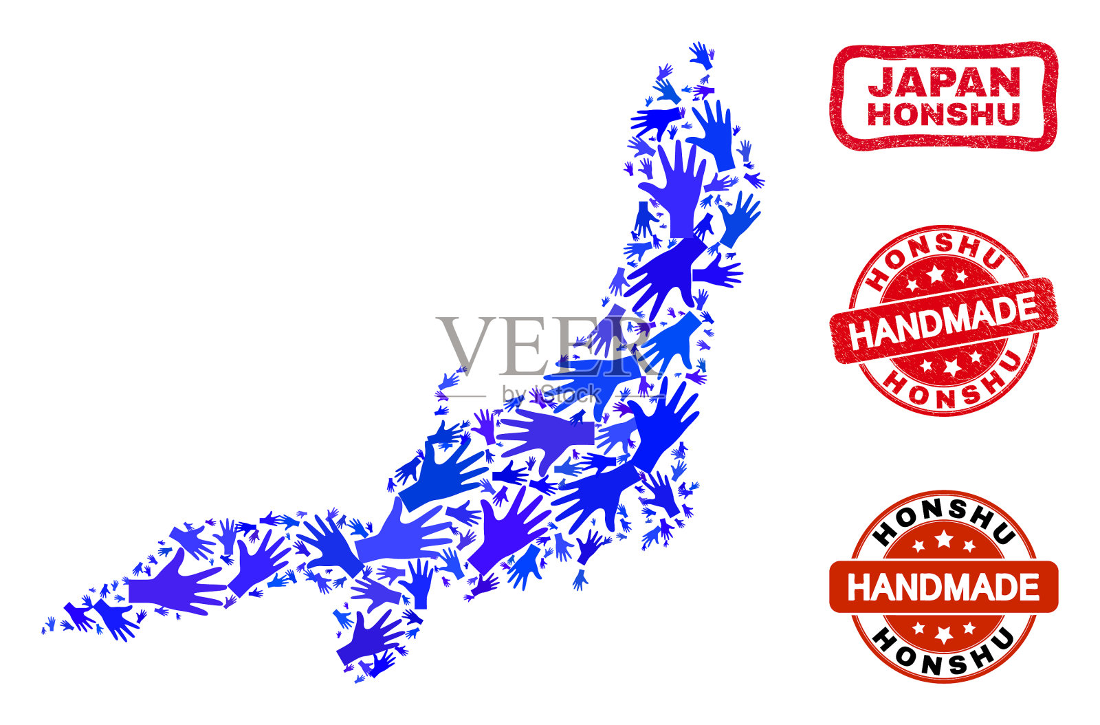 手拼贴本州岛地图和垃圾插画图片素材