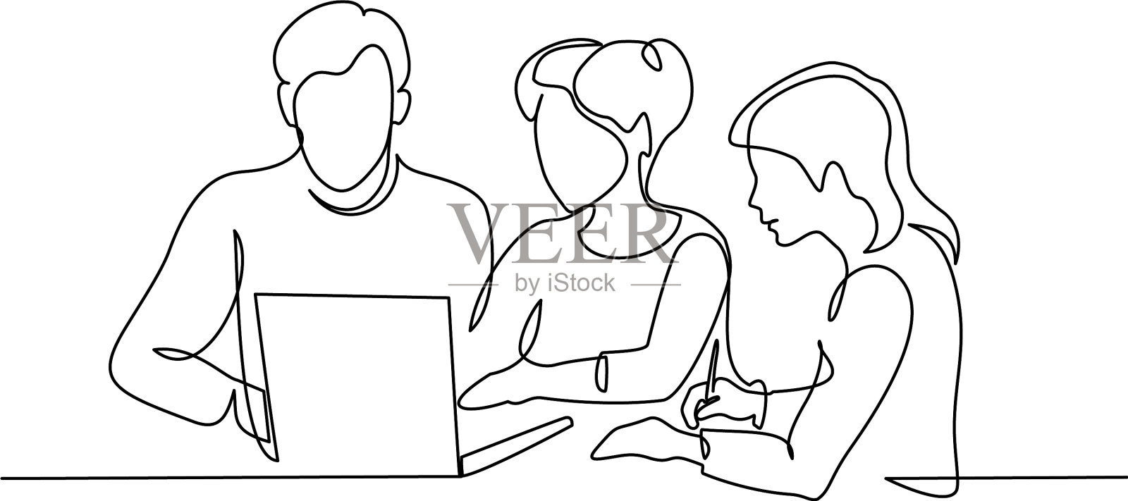 团队商务人员使用笔记本工作设计元素图片