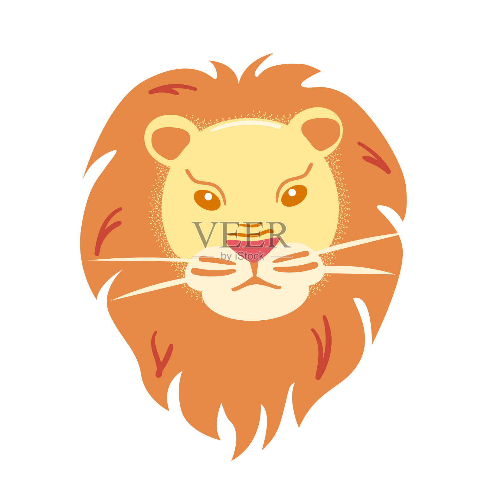 狮子扁头白背景鬃毛大猫插画图片素材