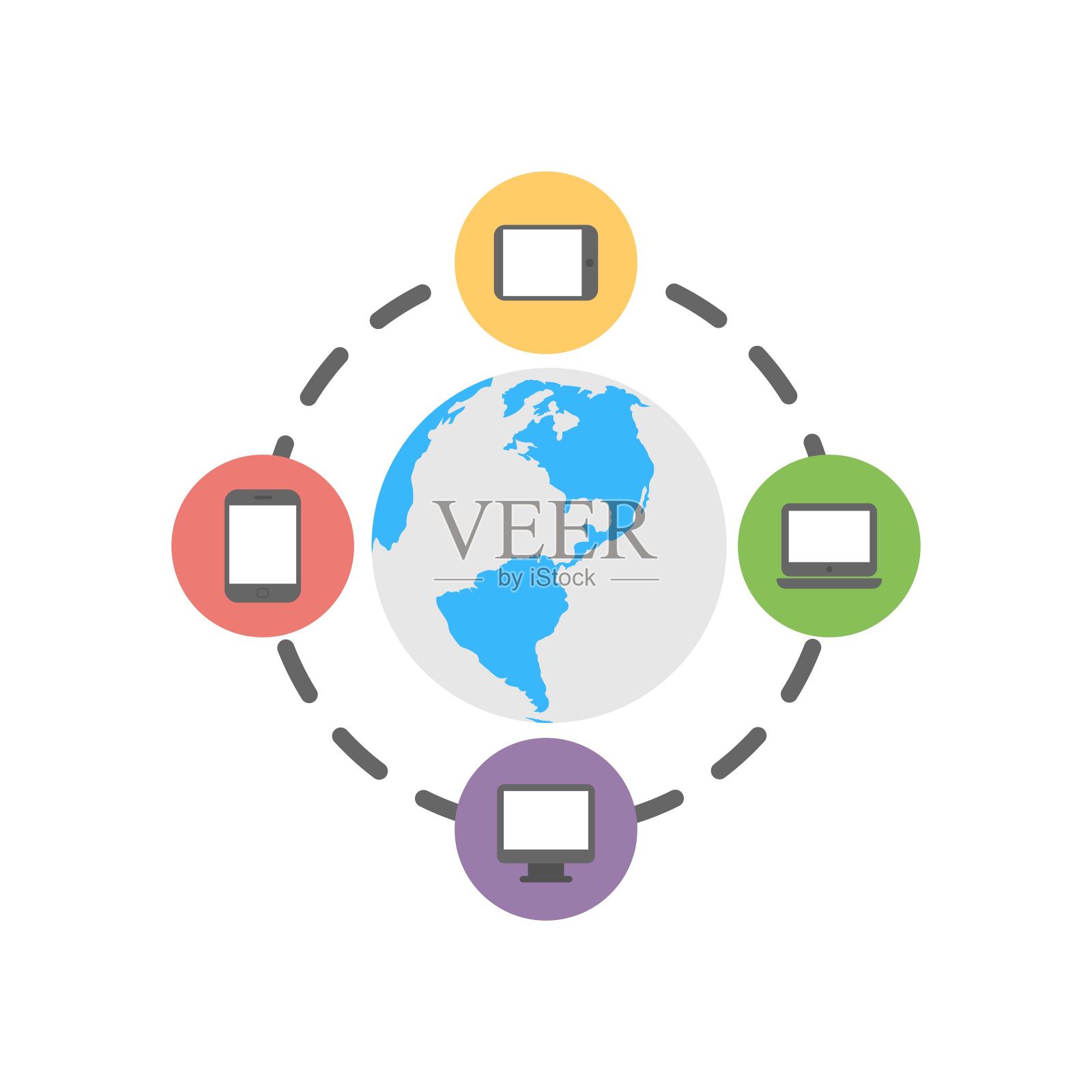 全球互联网连接图标说明。全球通信网络符号。插画图片素材
