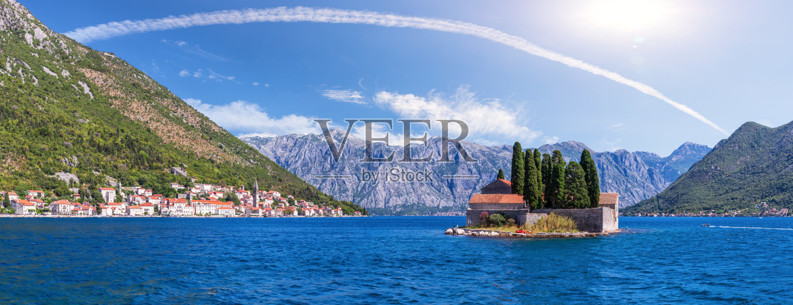 圣乔治岛附近的佩拉斯特,科托尔湾,黑山全景照片摄影图片