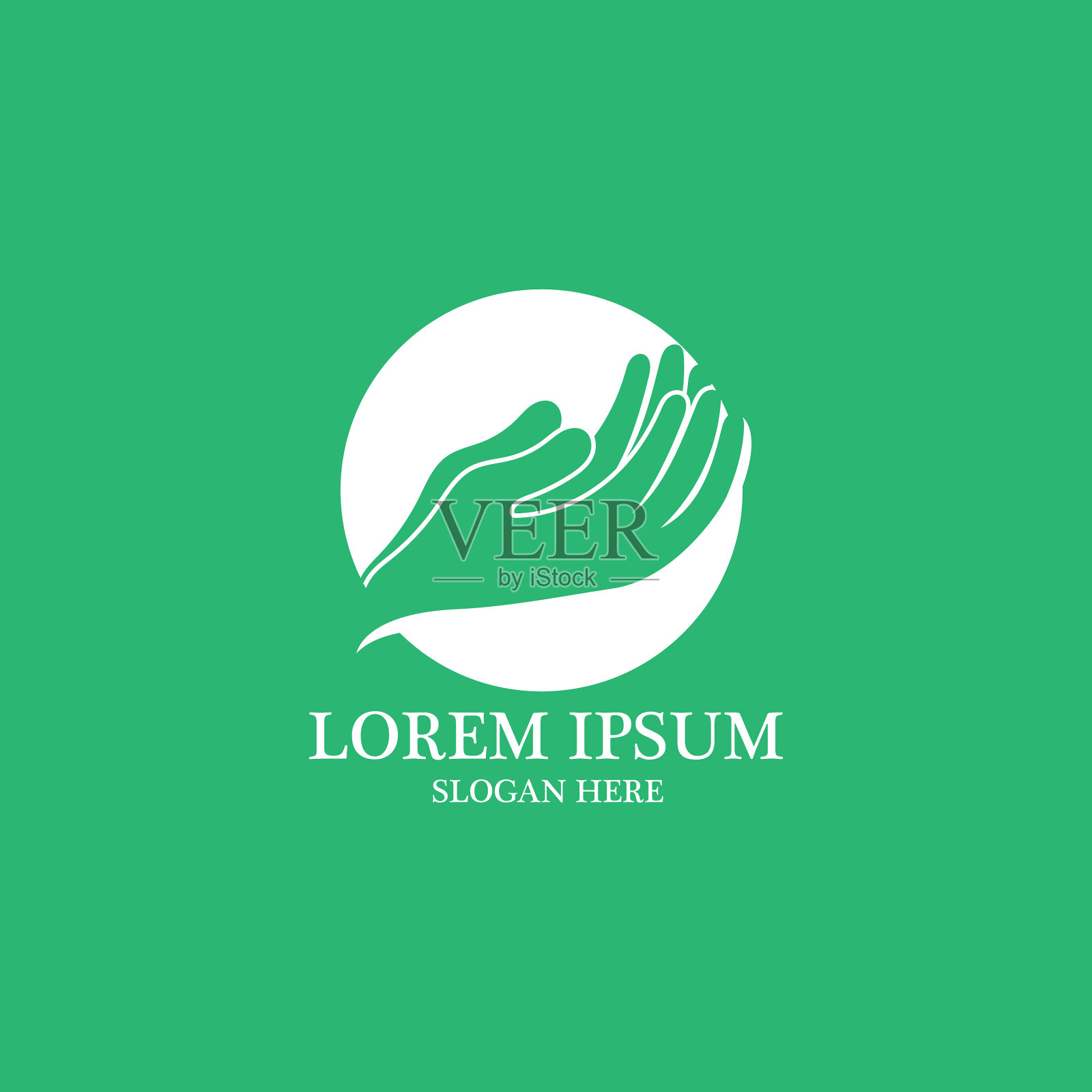 以绿色为背景的祈祷手标志插画图片素材